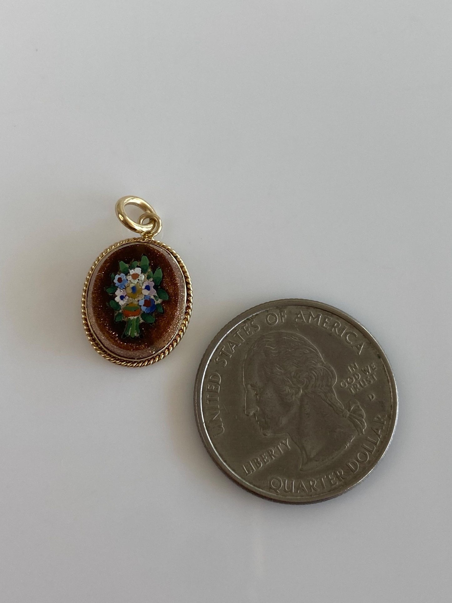 Vintage Solid 10k Yellow Gold Sunstone Mosaic Floral Bouquet Cufflink Charm