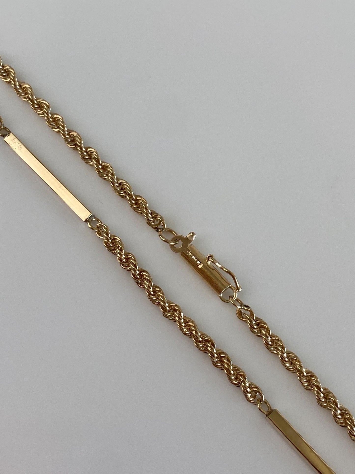 Vintage Solid 14k Yellow Gold Bar Link Rope Chain Necklace - 22.25 inches