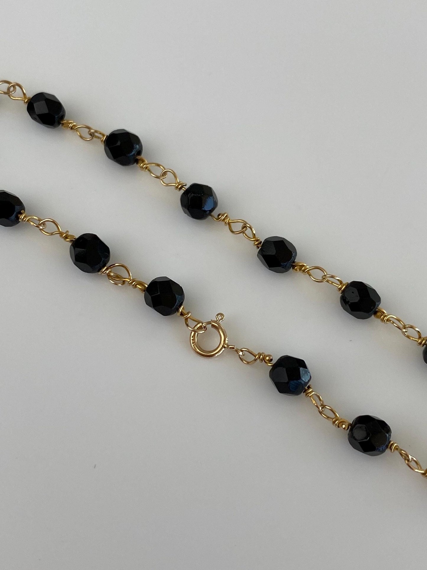 Vintage Solid 10k Yellow Gold Onyx Wire Wrapped Bracelet - 7.75 inches