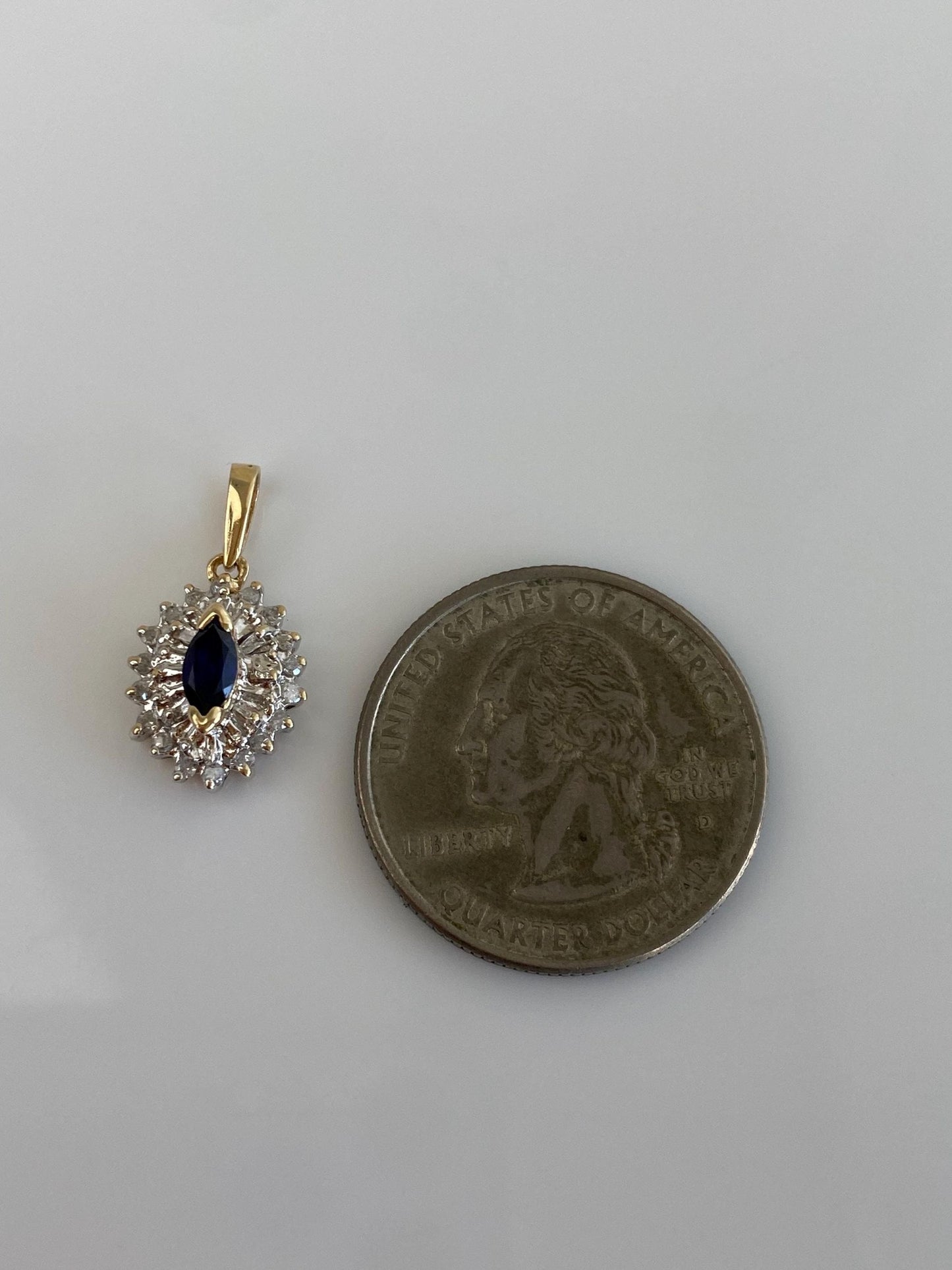 Vintage Solid 10k White & Yellow Gold Diamond Halo Blue Sapphire Charm
