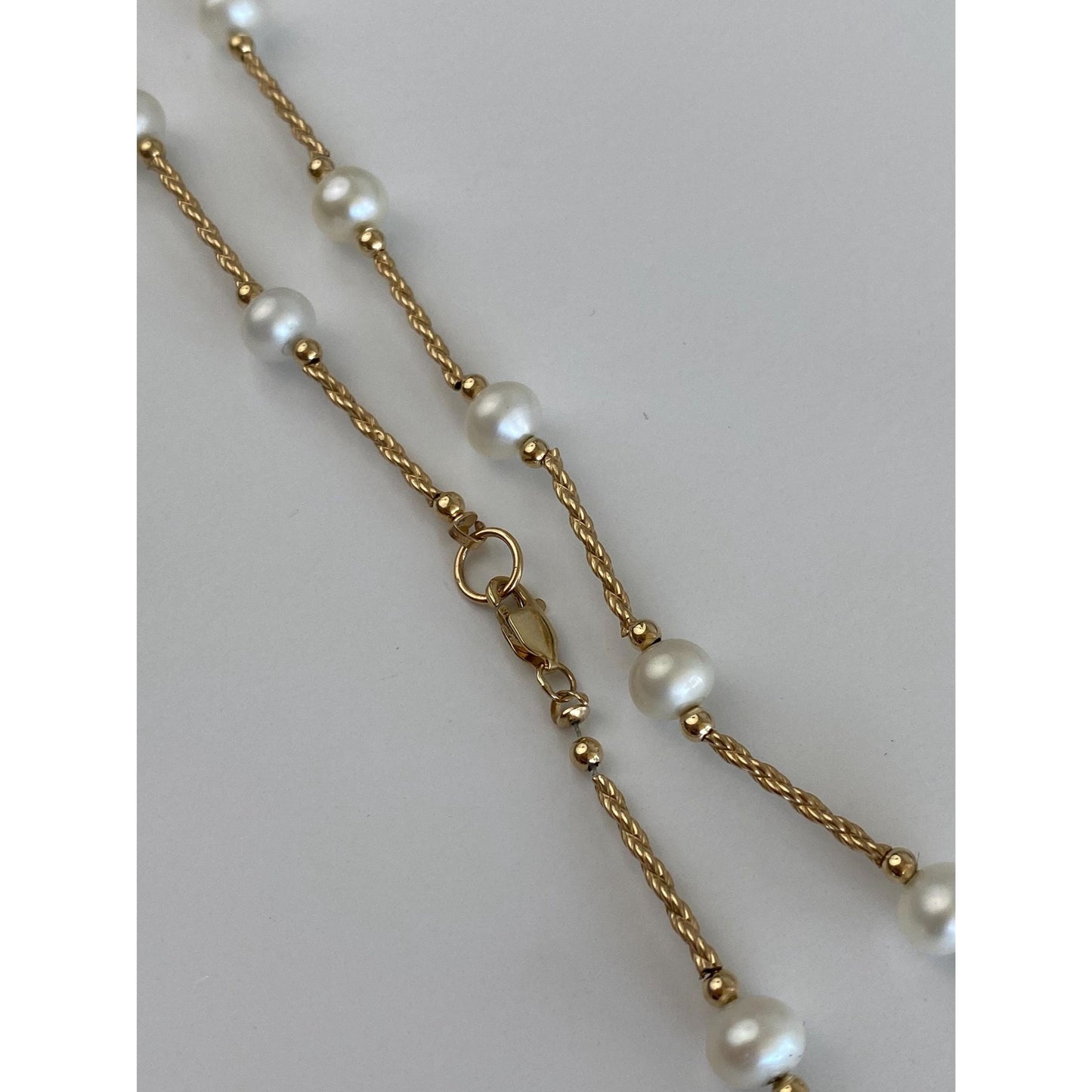 Vintage 14k Yellow Gold Pearl Twist Bead Chain Necklace - 19.5 inches