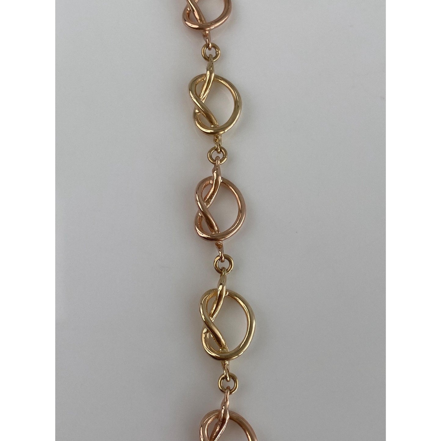 Vintage Solid 14k Rose & Yellow Gold Love Knot Link Bracelet - 7.25 inches