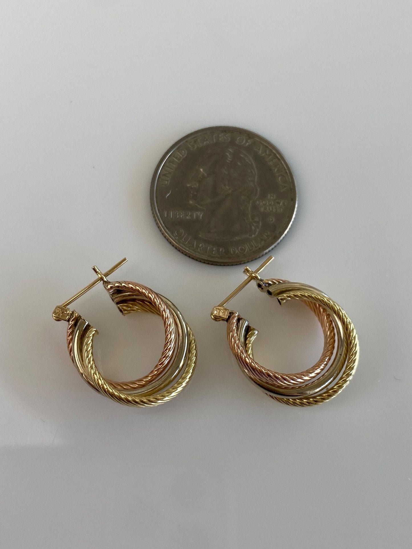 Vintage 14k Tri Tone Gold Layered Hoop Earrings
