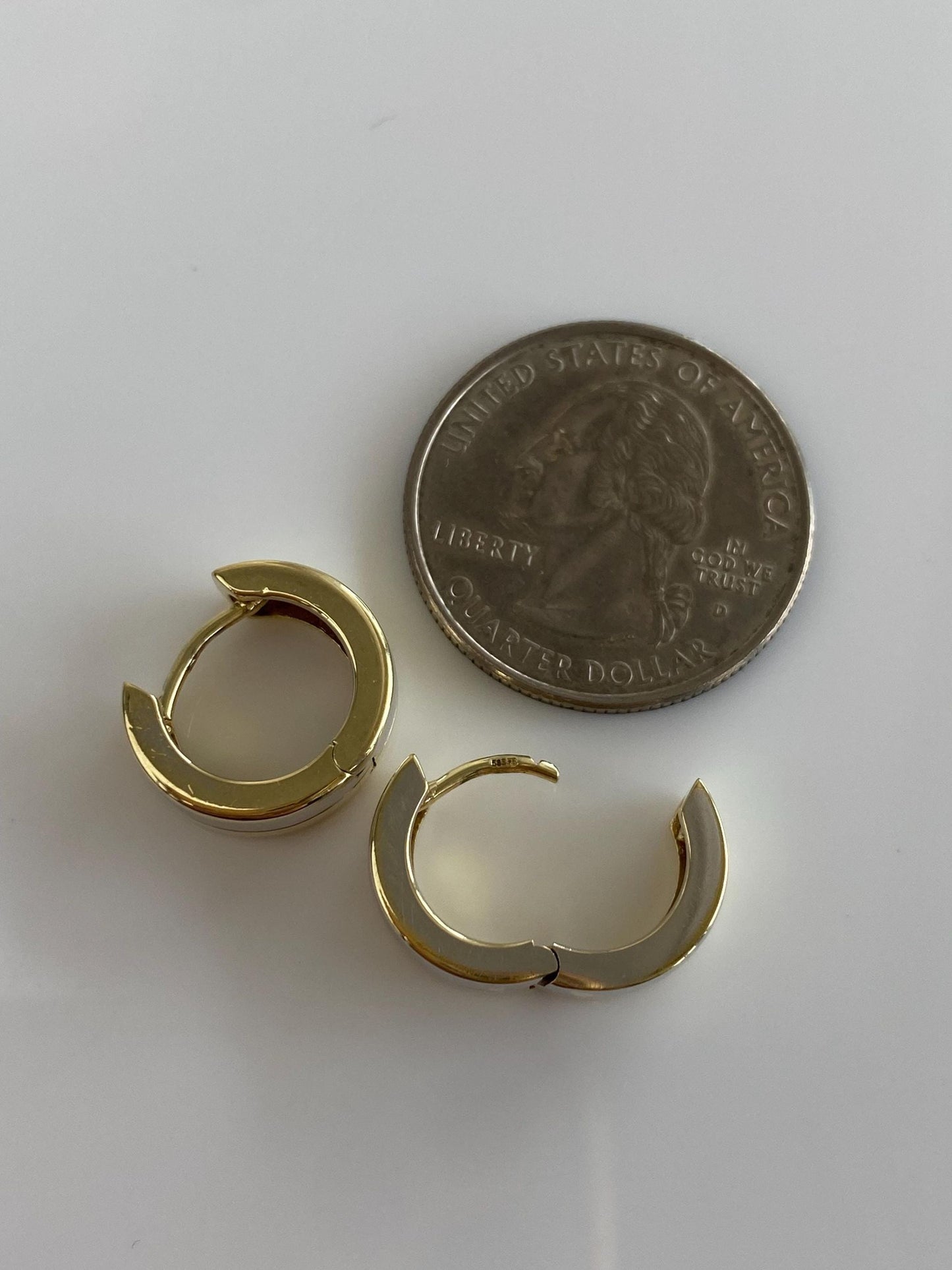 Vintage Solid 14k White & Yellow Gold Lined Hoop Earrings