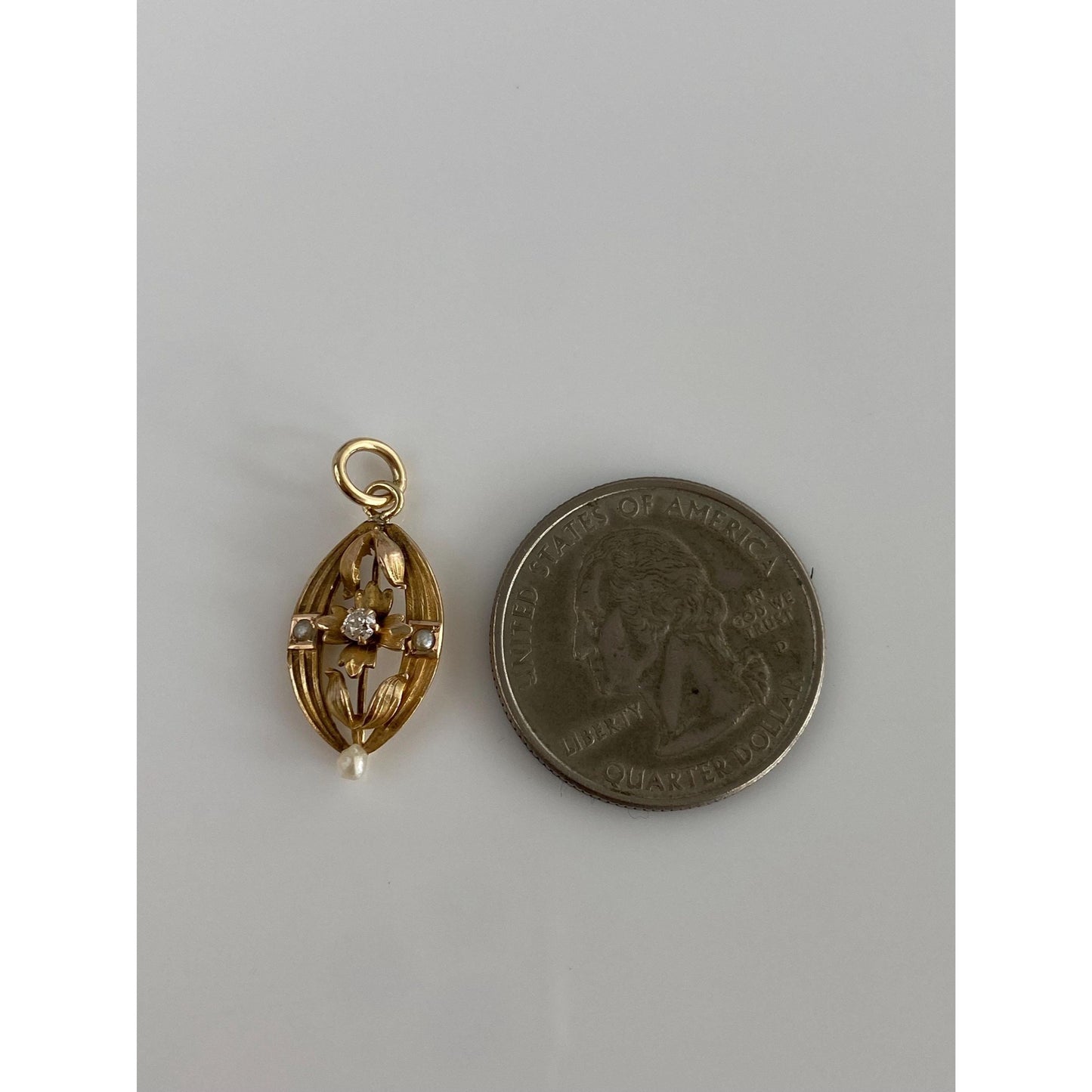 Vintage Solid 14k Yellow Gold Diamond Seed Pearls Stick Pin Conversion Charm