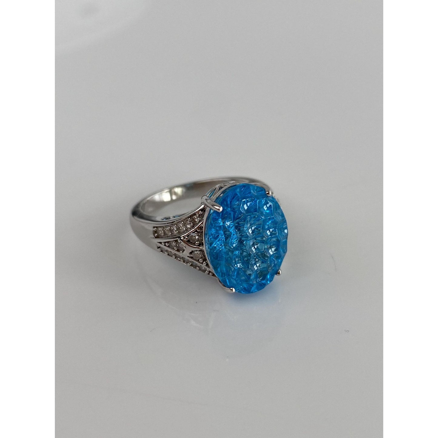 Vintage Solid 14k White Gold Diamond Fancy Cut Topaz Ring - Size 6.75