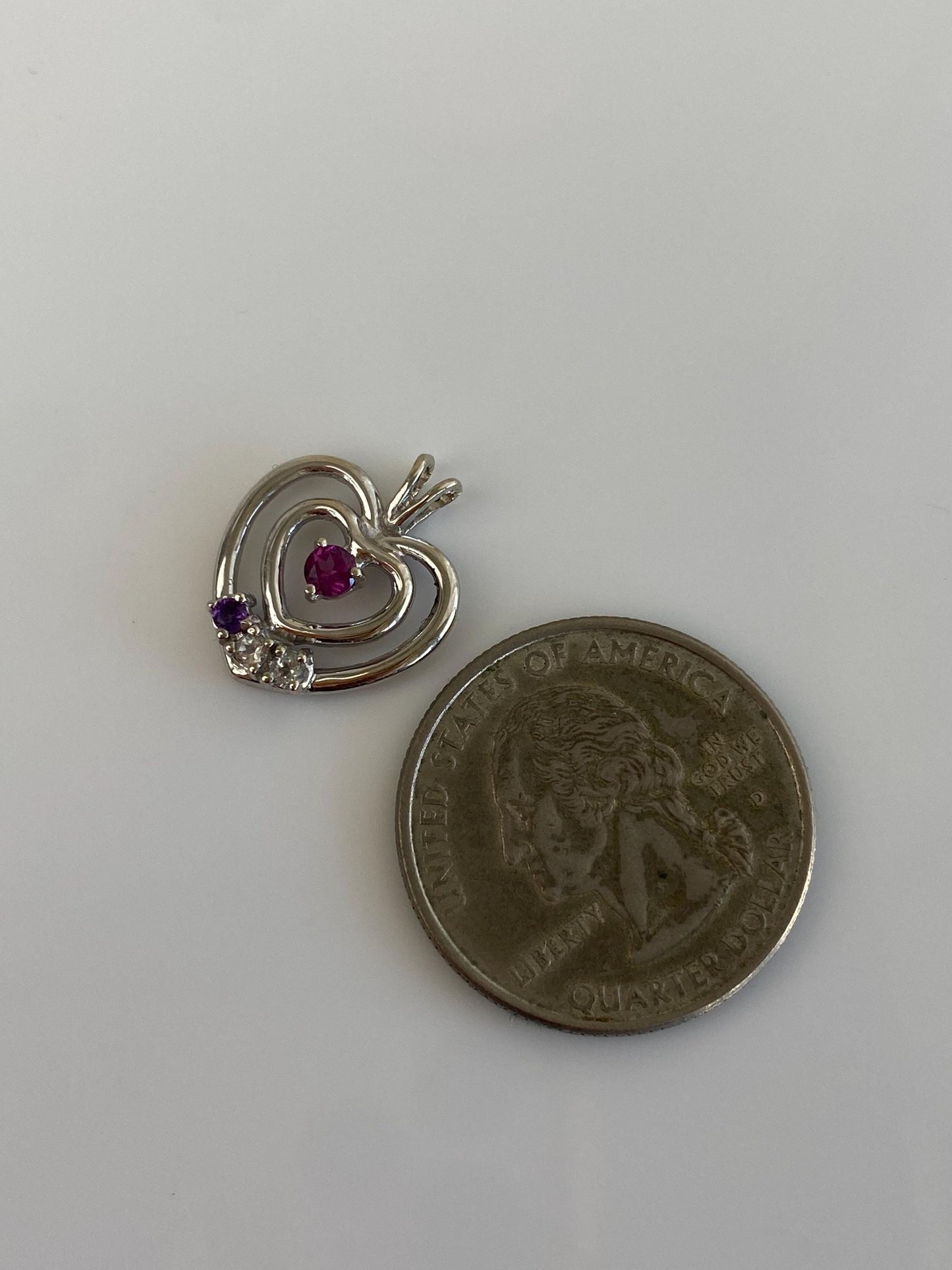 Vintage Solid 14k White Gold Light Blue & Clear Spinel Amethyst Pink Cubic Zirconia Heart Charm