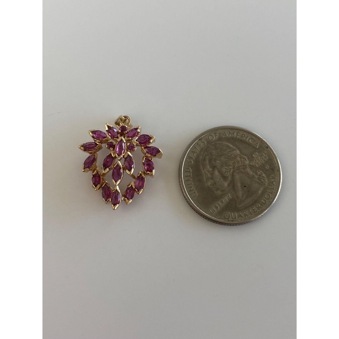 Vintage Solid 14k Yellow Gold Pink Spinel Cluster Charm