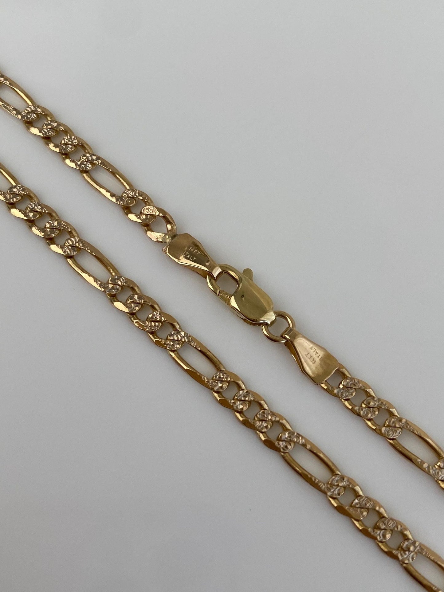 Vintage Solid 14k Yellow Gold Textured Figaro Chain Necklace - 18.25 inches