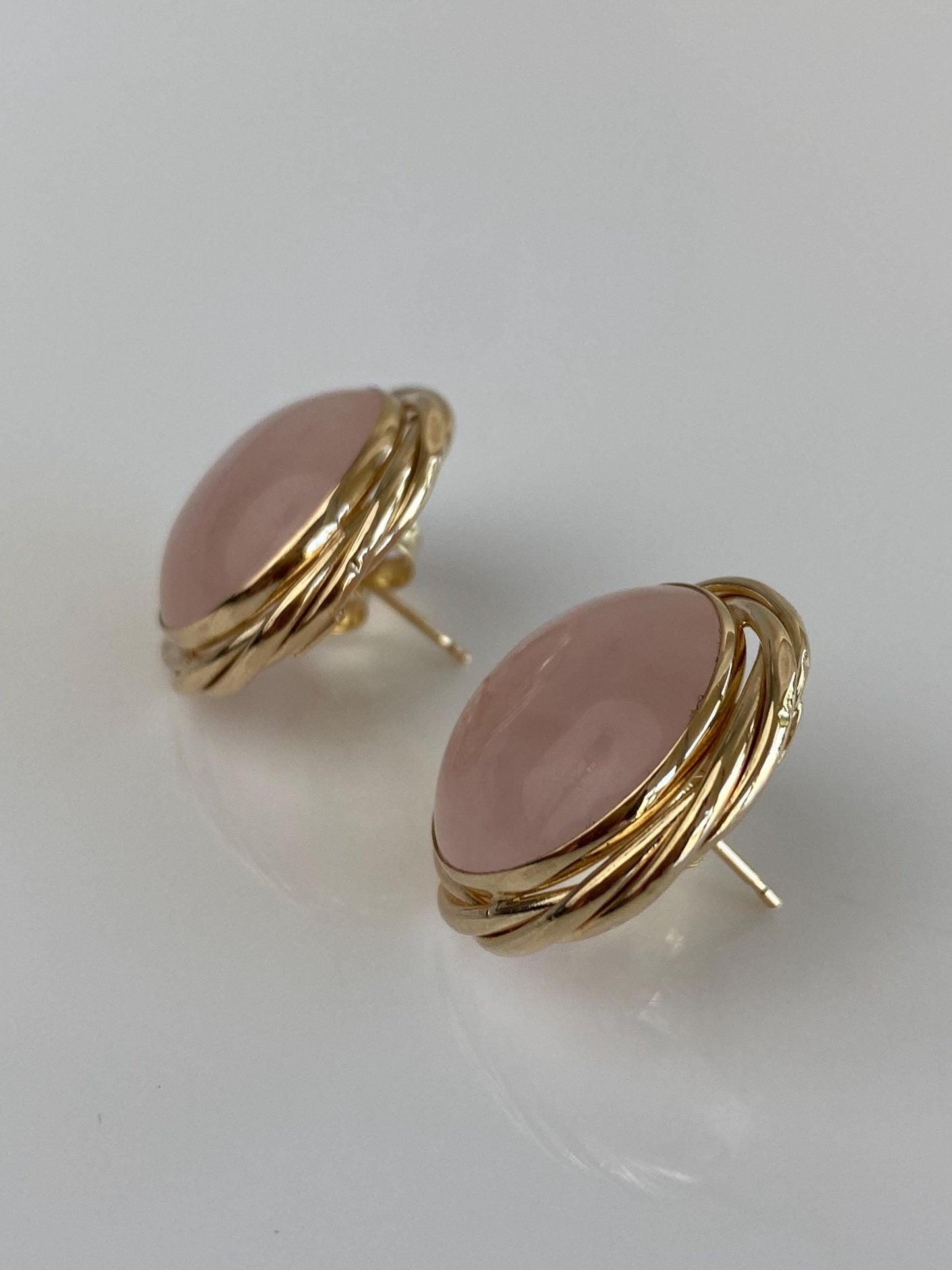 Vintage 14k Yellow Gold Rose Quartz Stud Earrings