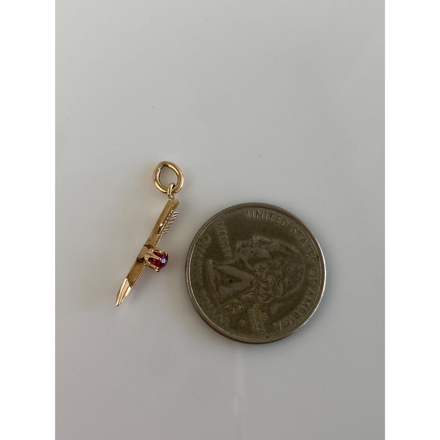 Vintage Solid 14k Yellow Gold Red Cubic Zirconia Arrow Charm