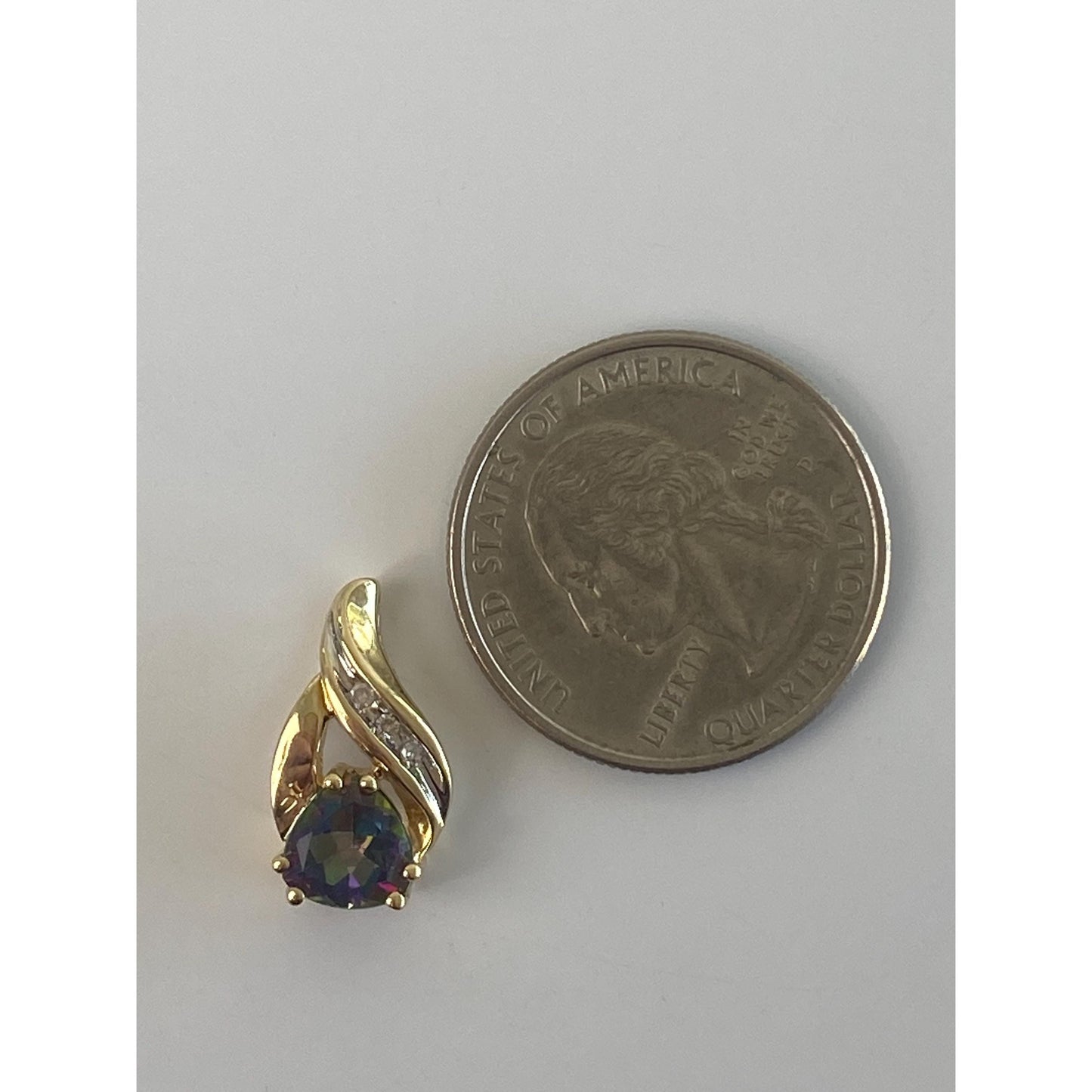 Vintage Solid 10k Yellow Gold Mystic Topaz Diamond Charm