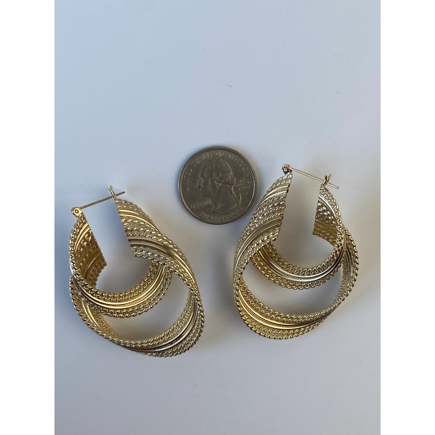 Vintage Solid 10k Yellow Gold Large Layered Rope Twist Hoop Earrings