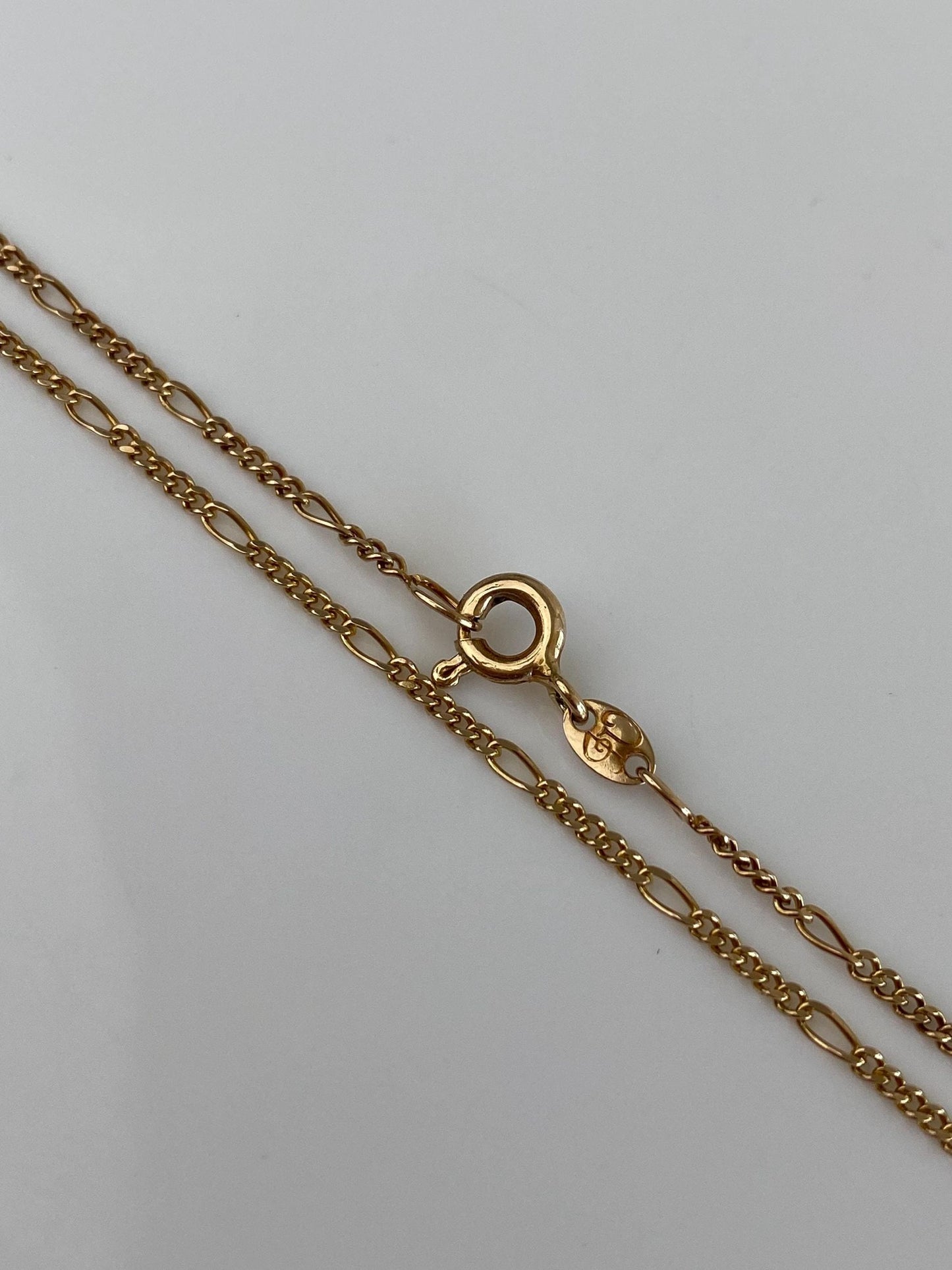 Vintage Solid 14k Yellow Gold Dainty Figaro Chain Necklace - 16.25 inches