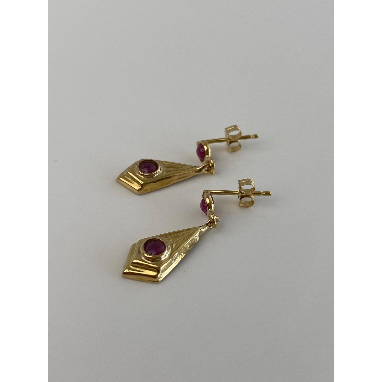Solid 14k Yellow Gold Pink Spinel Dangle Stud Earrings