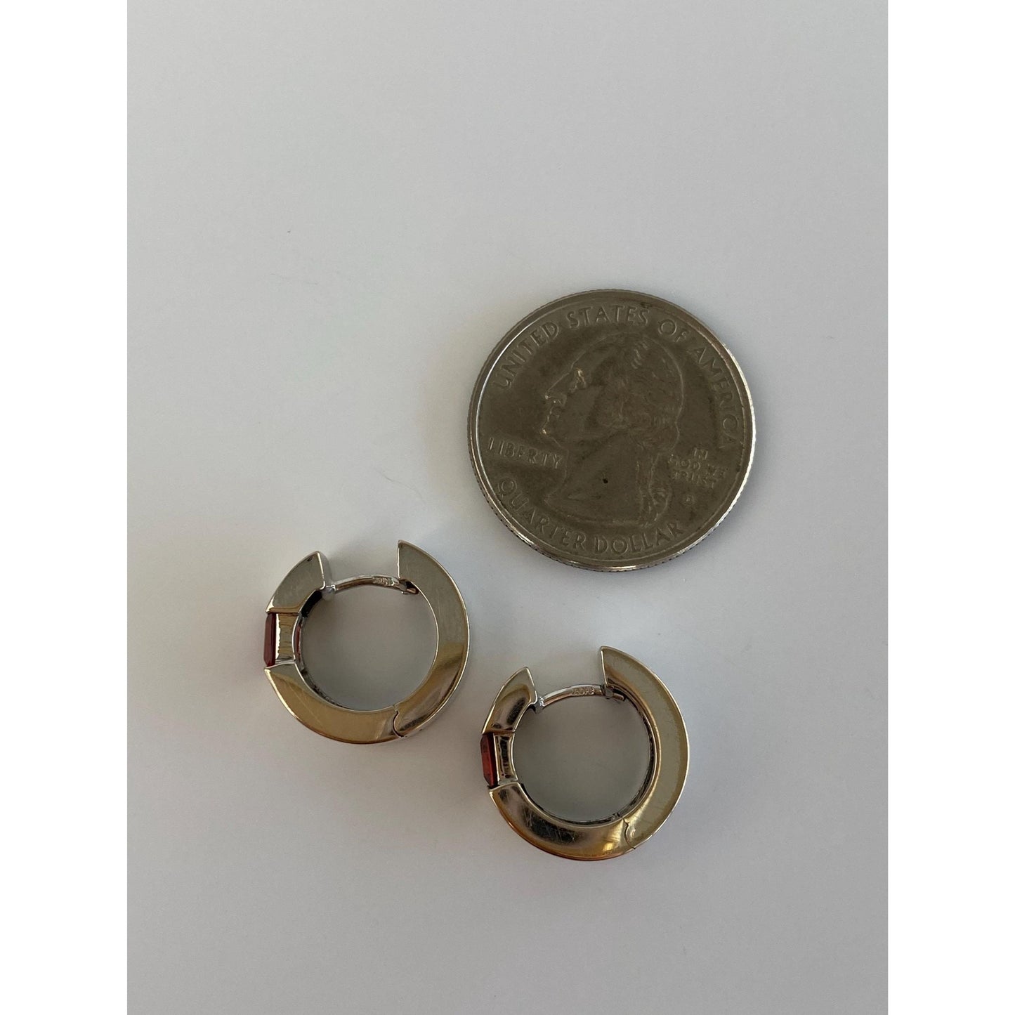 Vintage Solid 18k White Gold Garnet Hoop Earrings