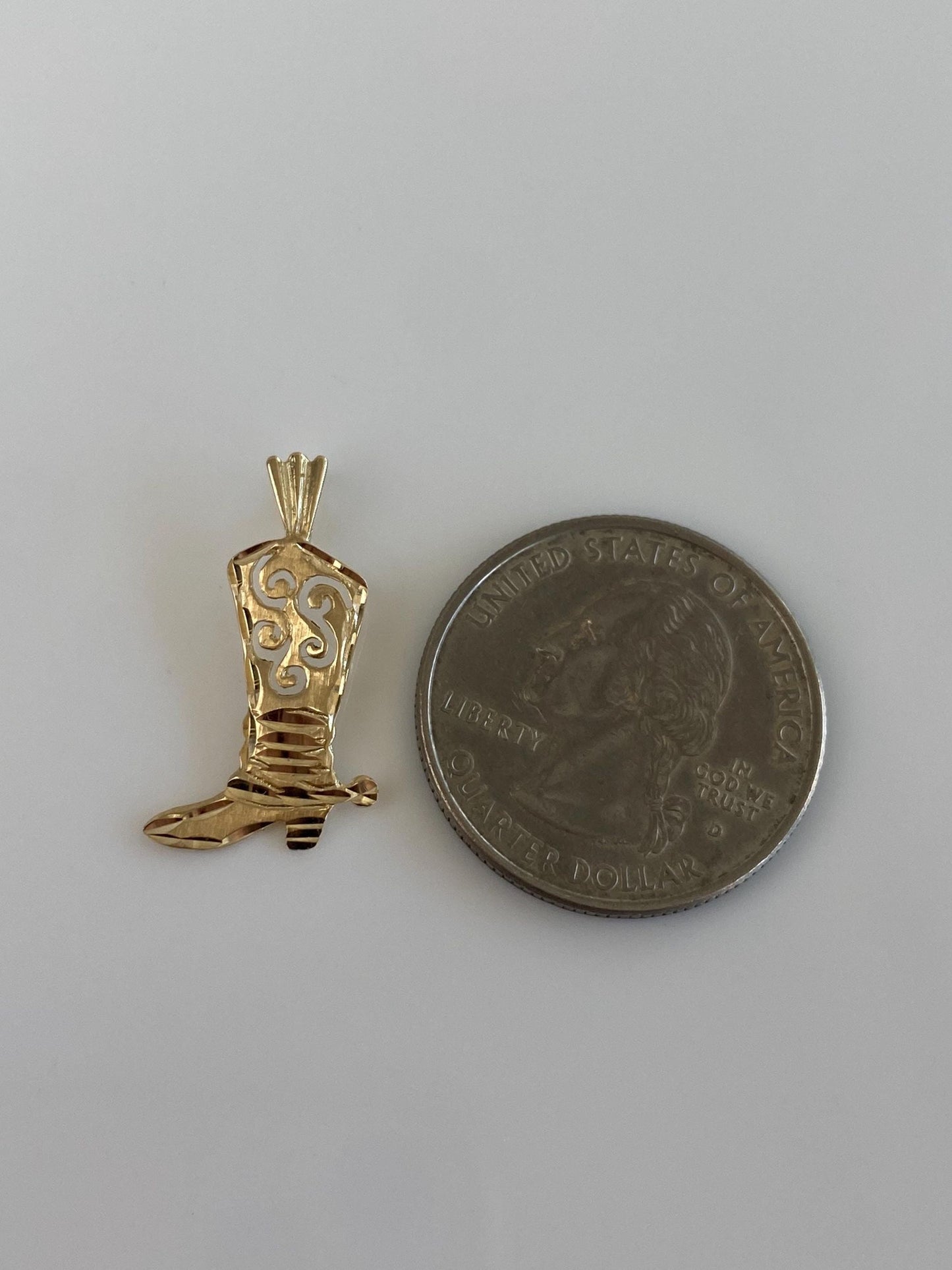 Vintage Solid 14k Yellow Gold Diamond Cut Cowboy Boot Charm