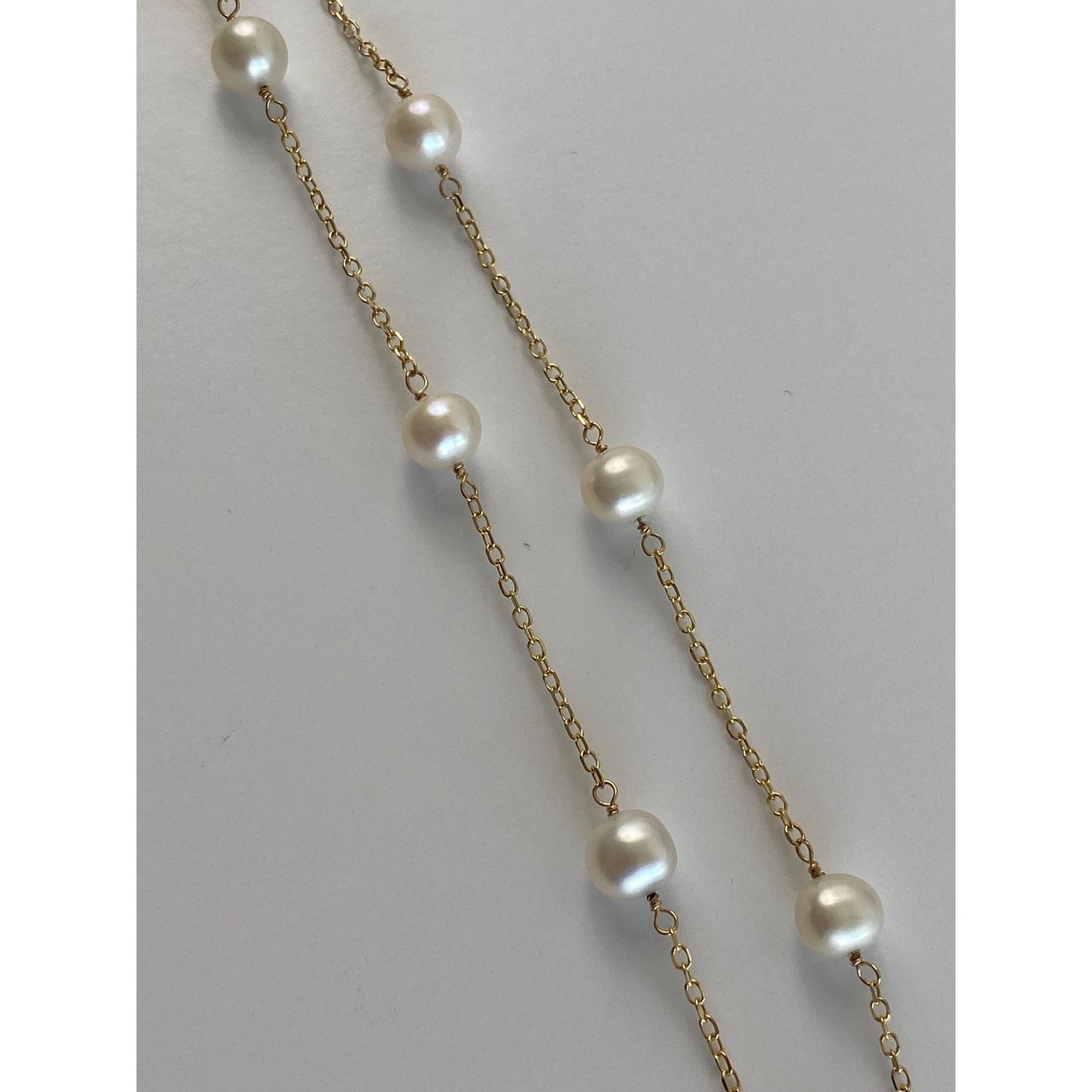 Vintage Solid 14k Yellow Gold Pearl Cable Chain Necklace - 15.75 inches