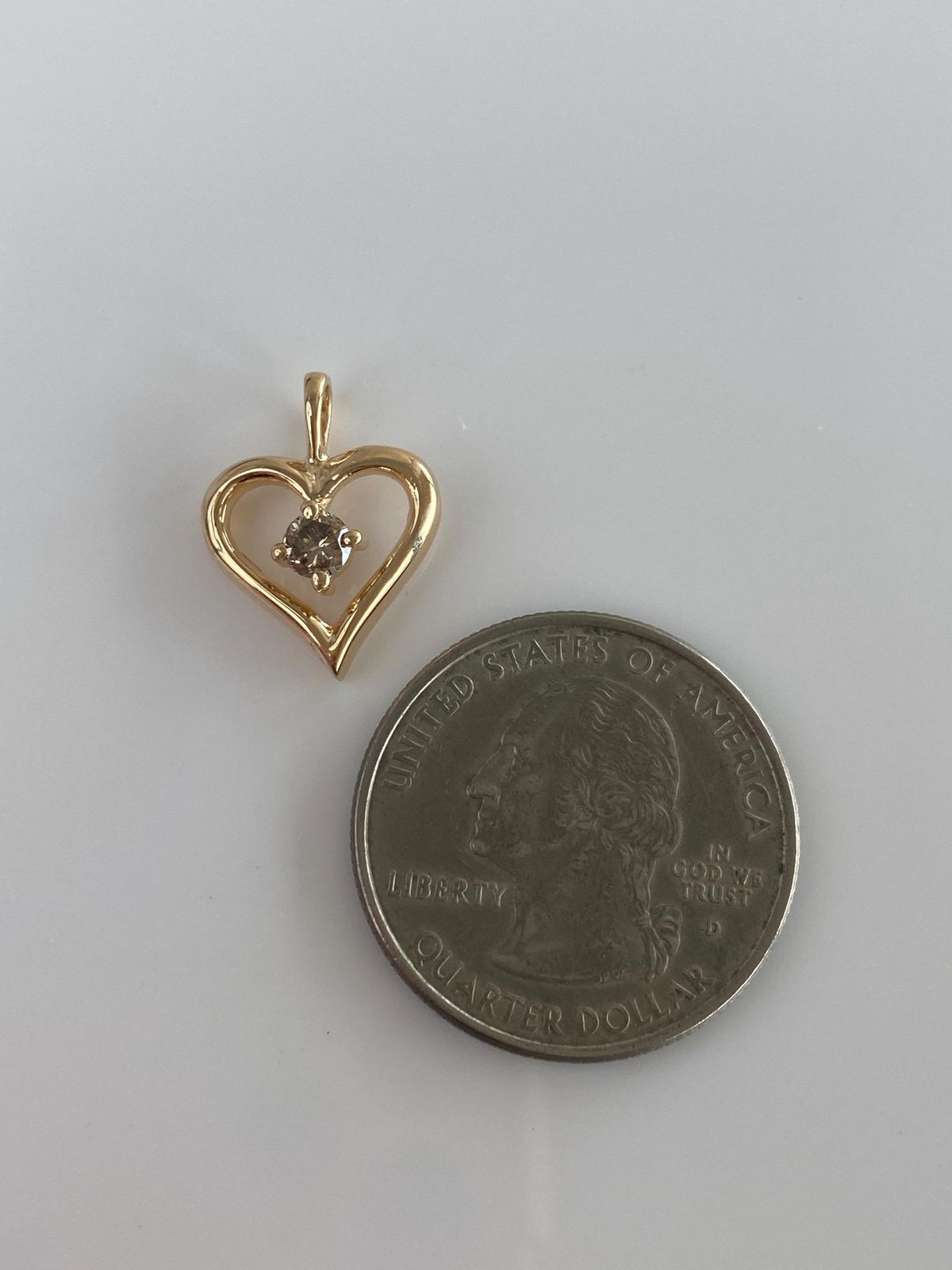 Vintage Solid 14k Yellow Gold Champagne Diamond Heart Charm