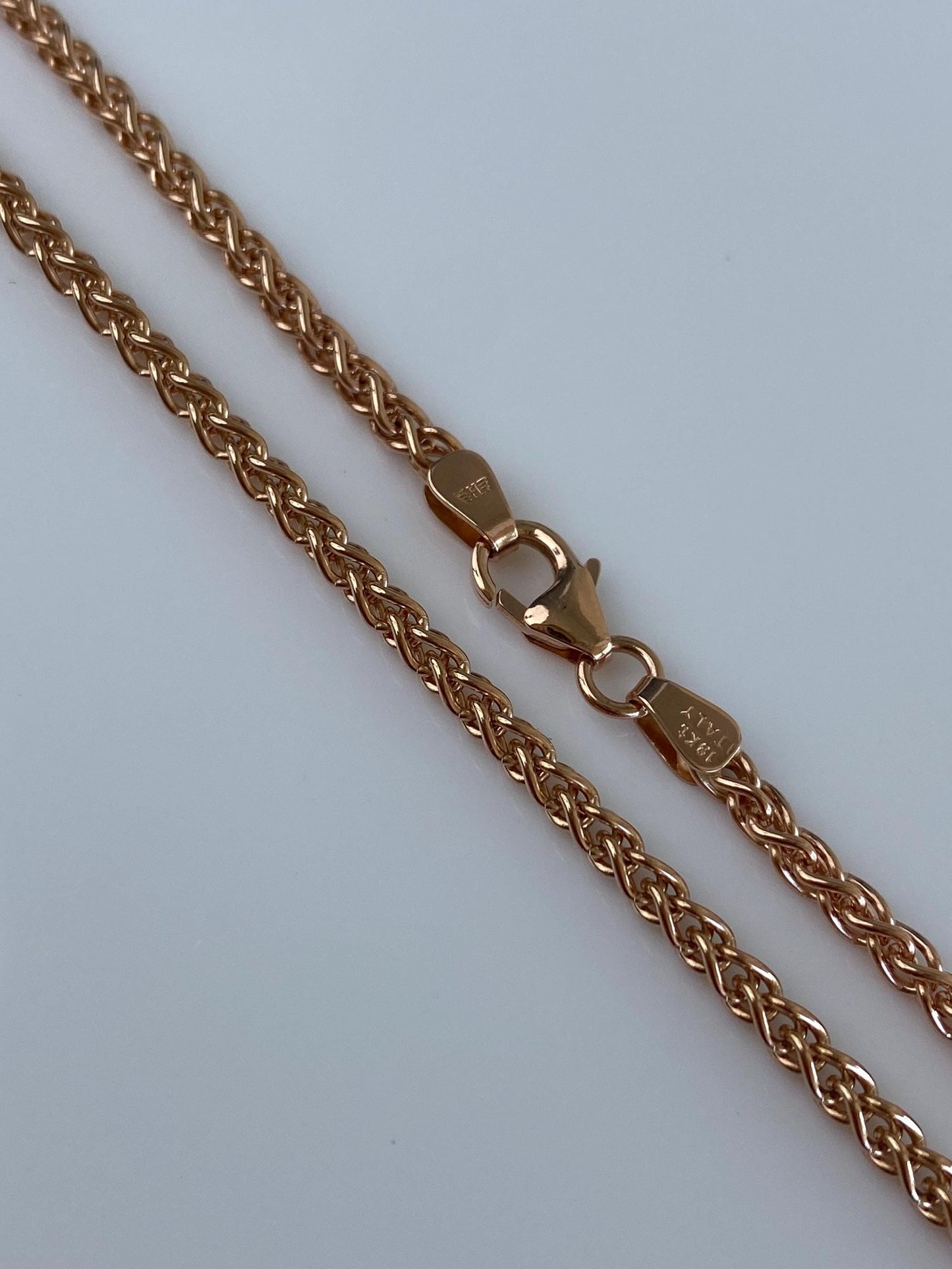 Vintage Solid 18k Rose Gold Long Wheat Chain Necklace - 30 inches