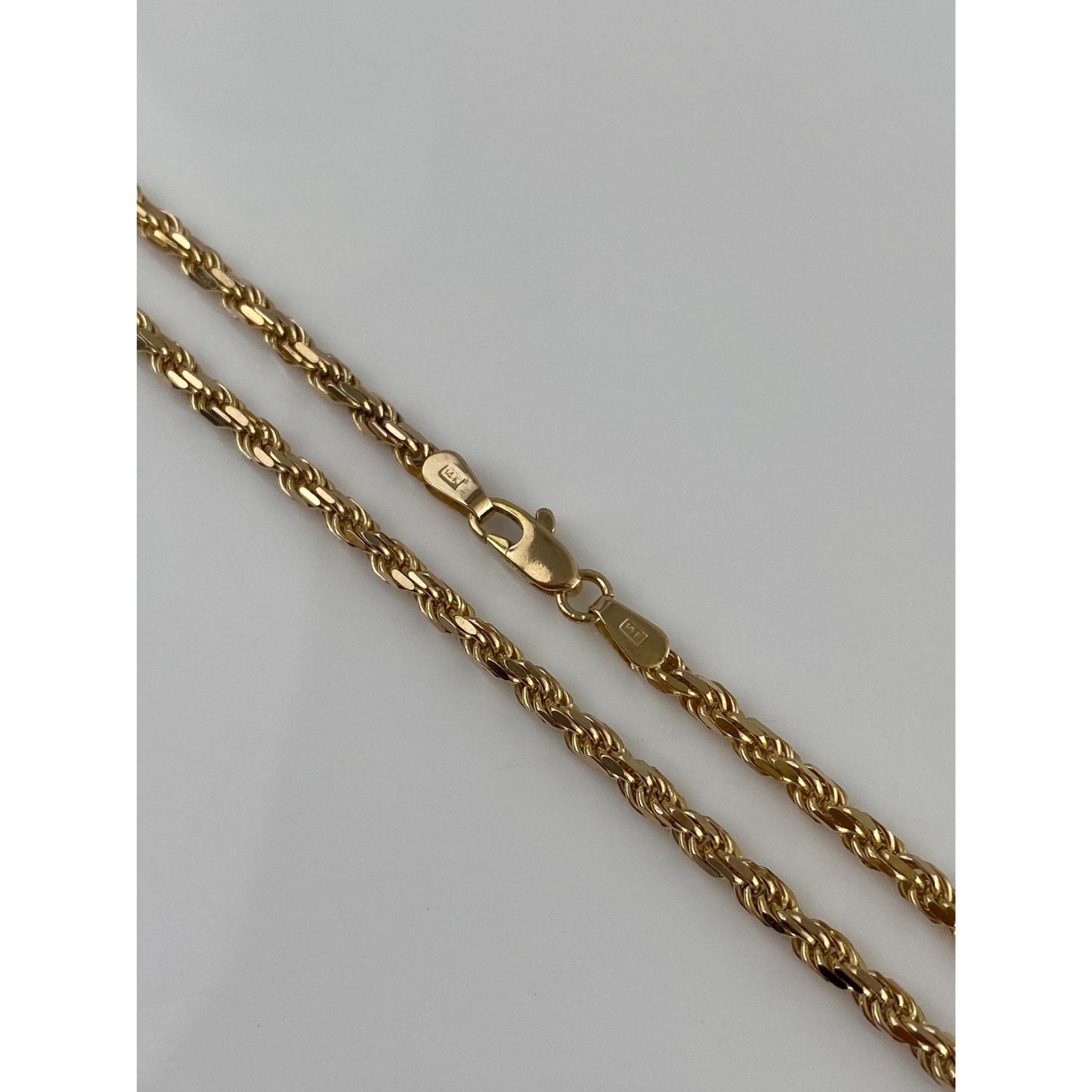 Vintage Solid 14k Yellow Gold Diamond Cut Rope Chain Necklace - 24 inches