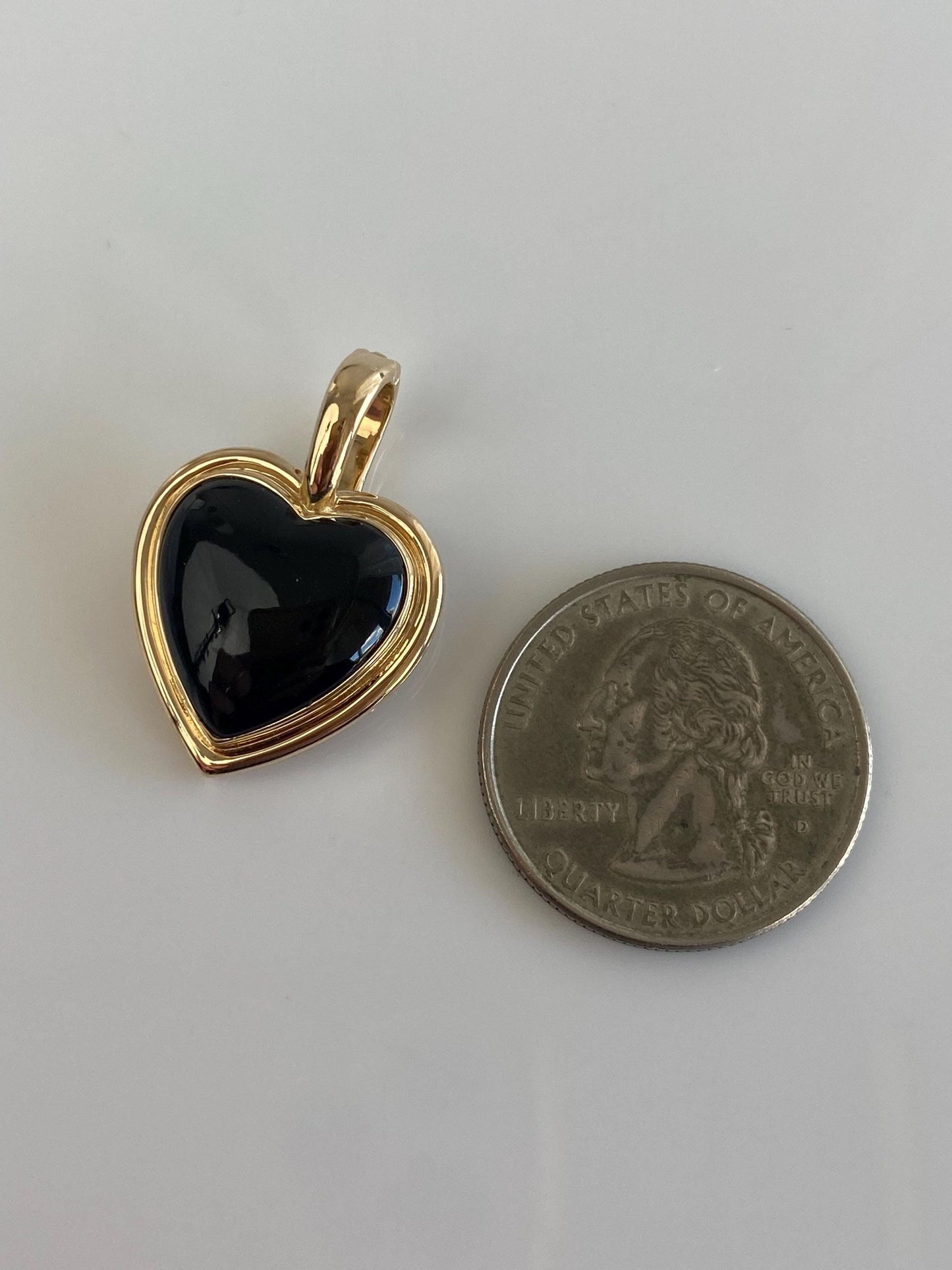 Vintage Solid 14k Yellow Gold Black Onyx Heart Charm