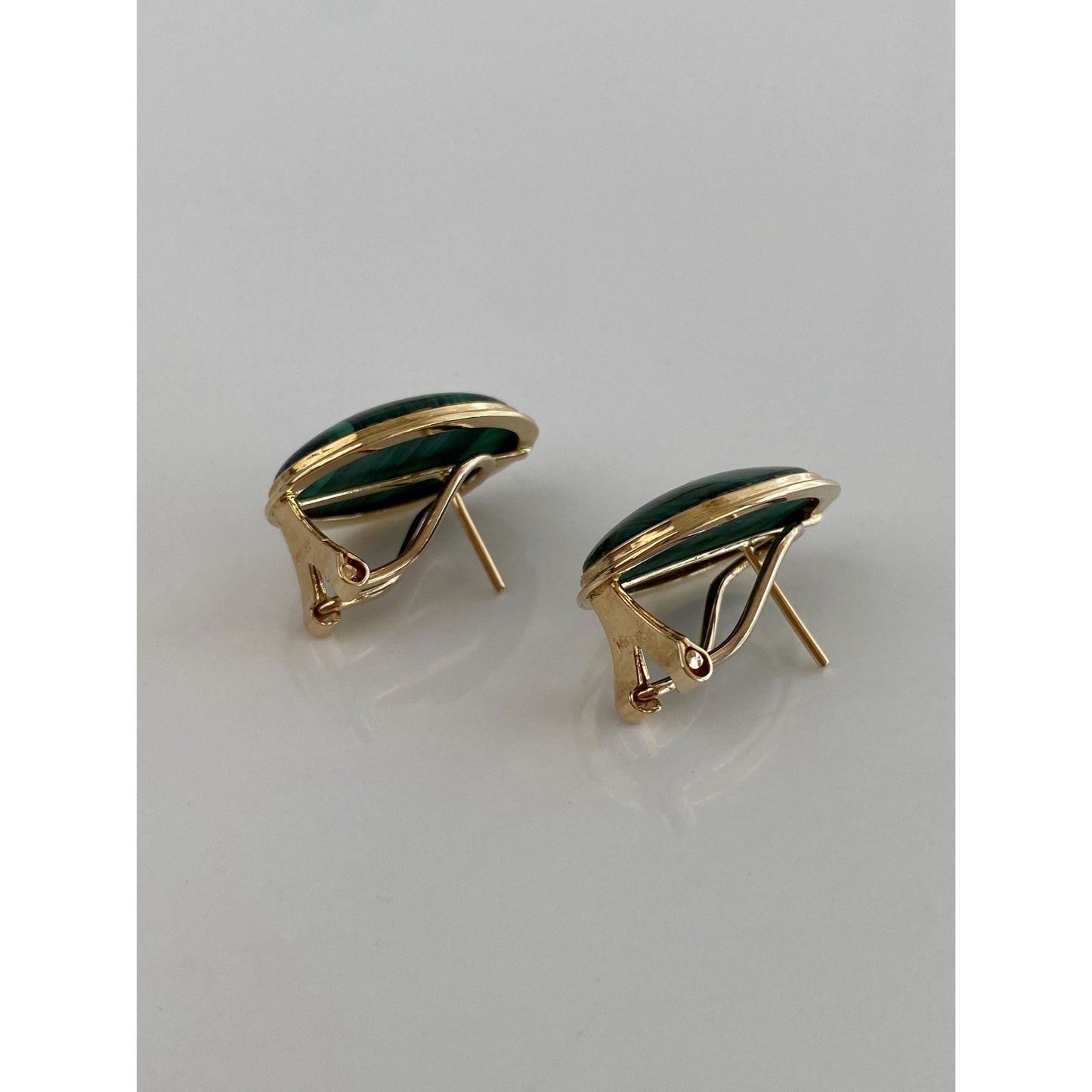 Vintage Solid 14k Yellow Gold Malachite Drop Earrings