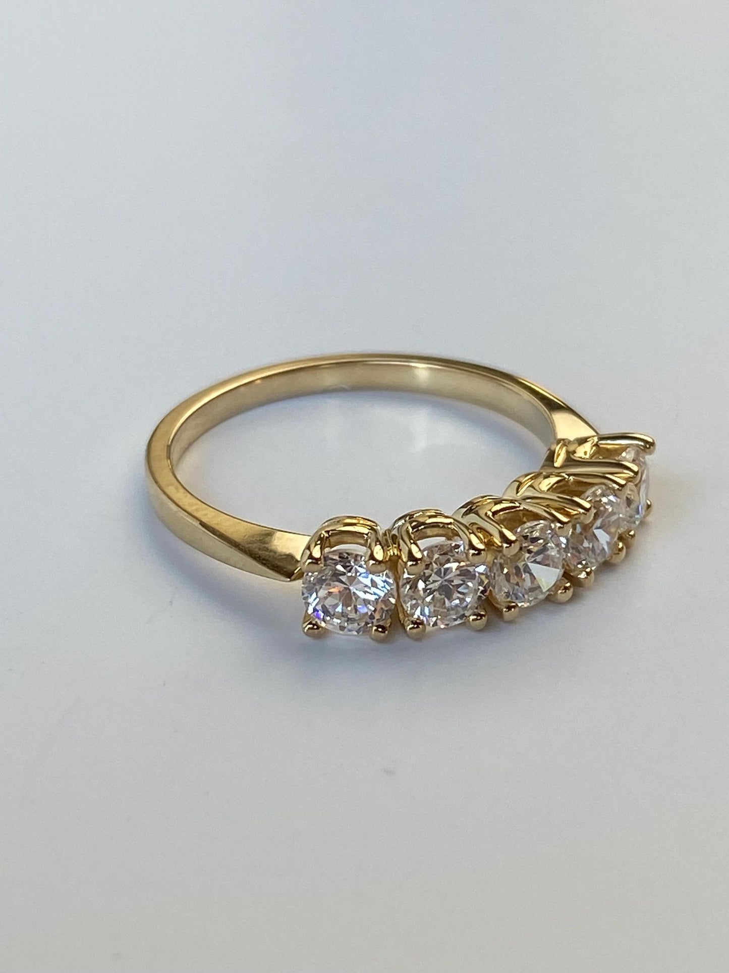 Solid 14k Yellow Gold Cubic Zirconia Row Ring - Size 5.75