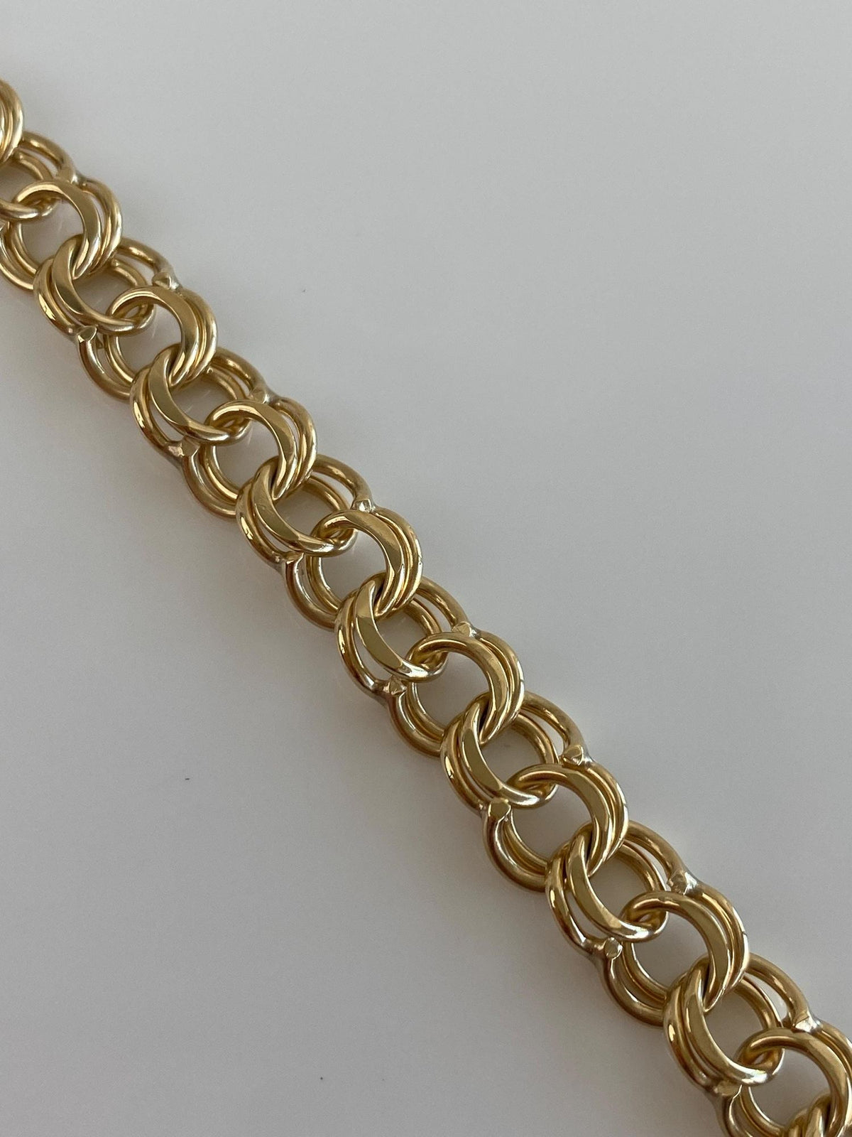 Vintage Solid 14k Yellow Gold Double Link Charm Bracelet - 7.25 inches