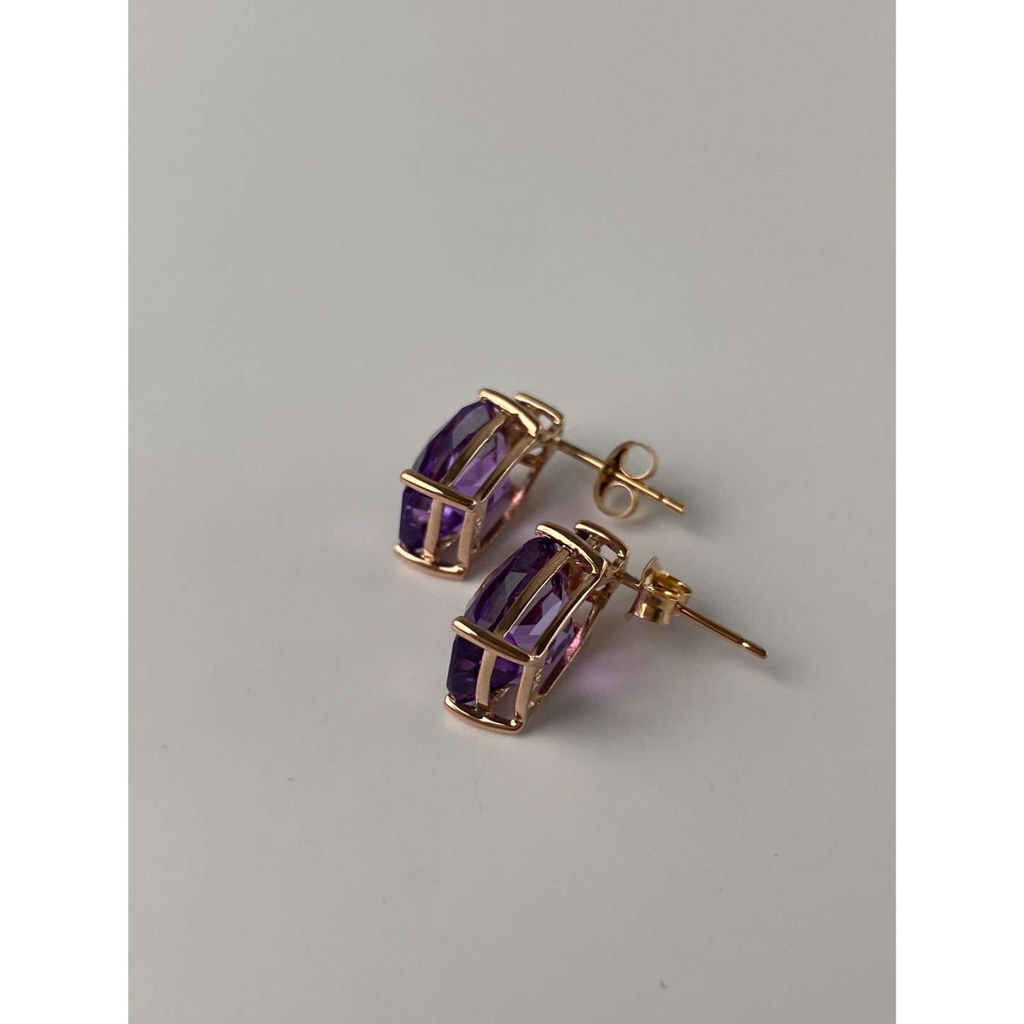 Vintage Solid 14k Rose Gold Amethyst Stud Earrings