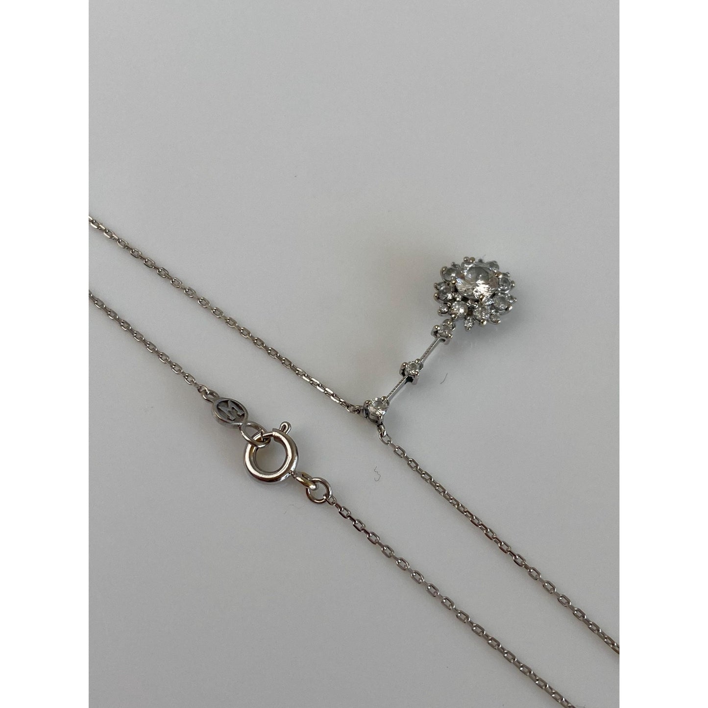 Vintage Solid 14k White Gold Cubic Zirconia Tight Biker Link Chain Necklace - 17 inches