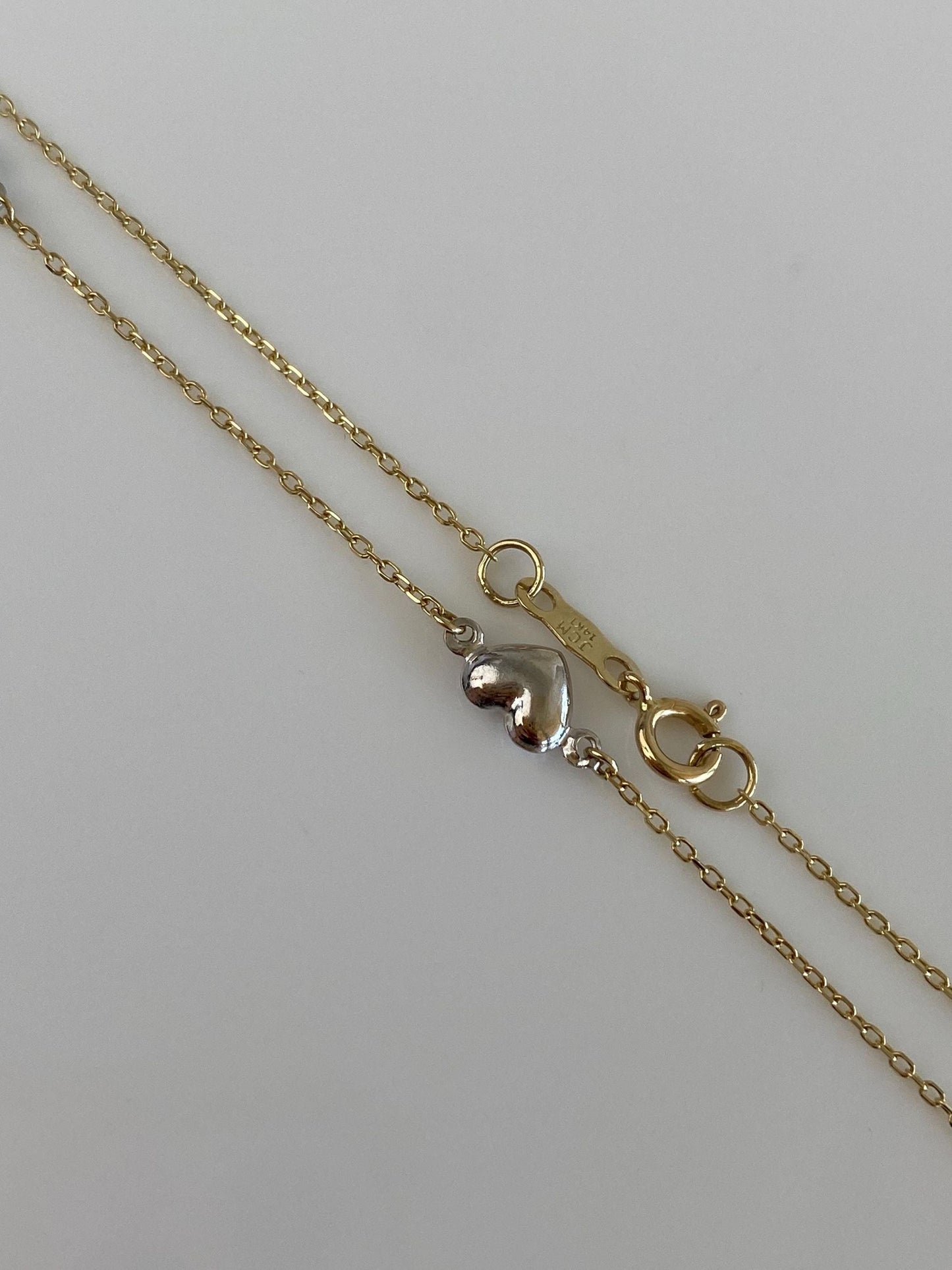Vintage 14k White & Yellow Gold Hearts Cable Chain Necklace - 15.25 inches