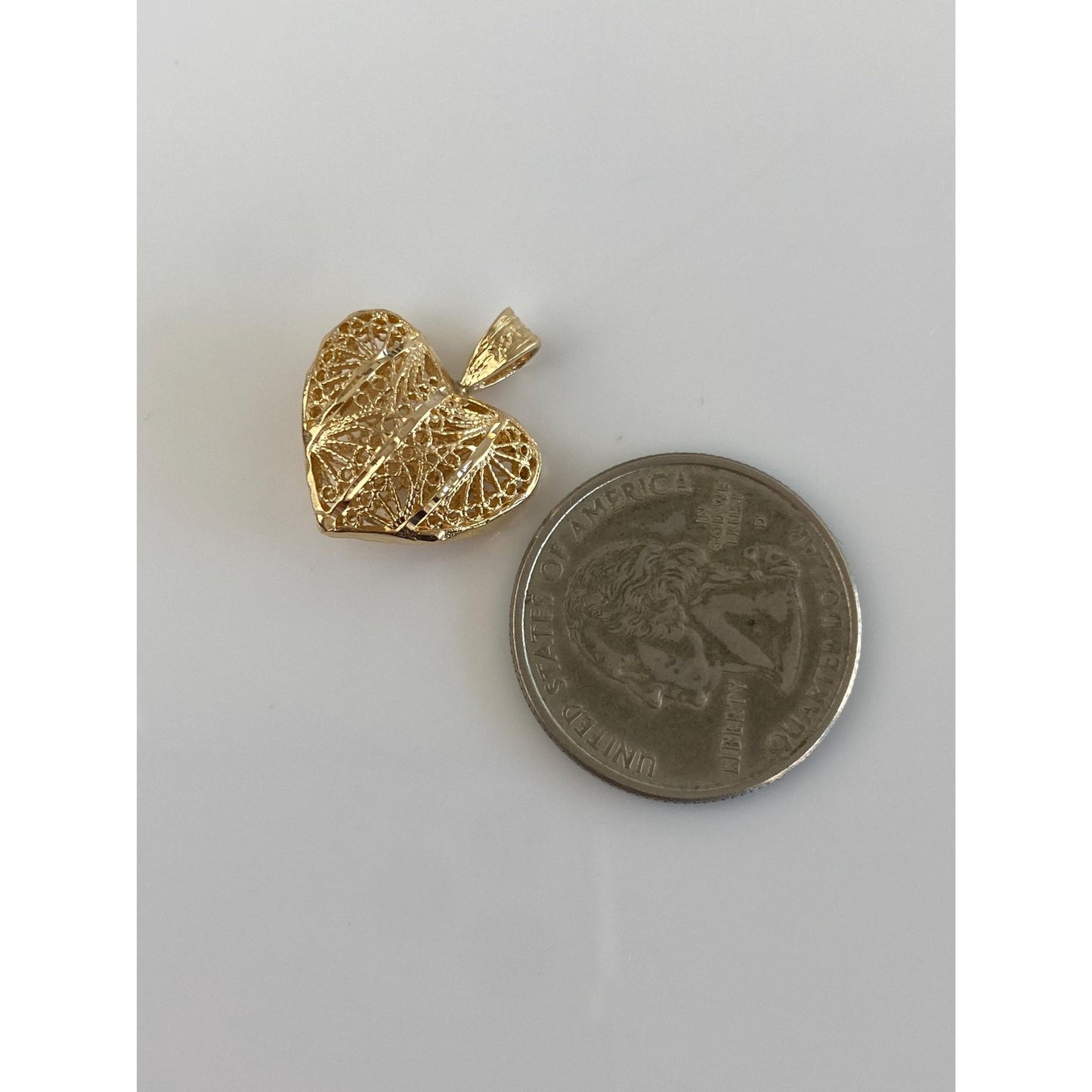 Vintage Solid 14k Yellow Gold Filigree Diamond Cut Open Work Heart Charm