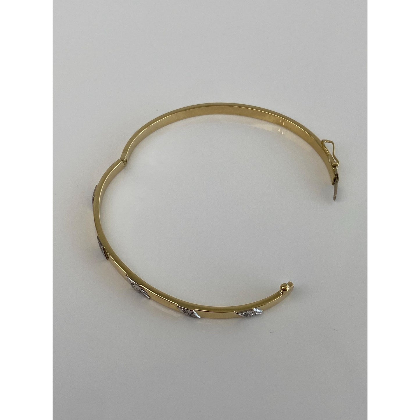 Vintage Solid 14k White &. Yellow Gold Diamond Bangle Bracelet