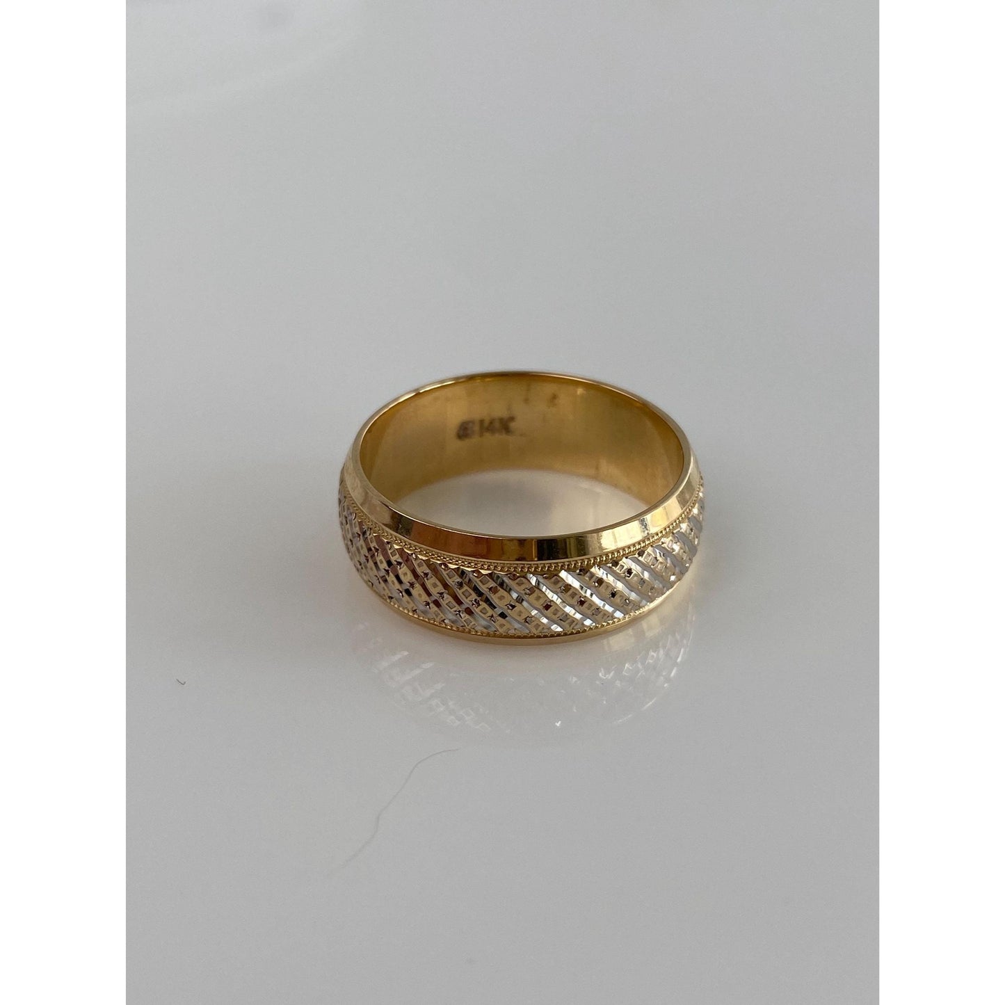 Vintage Solid 14k Yellow Gold Diamond Cut Textured Ring Band - Size 10.75