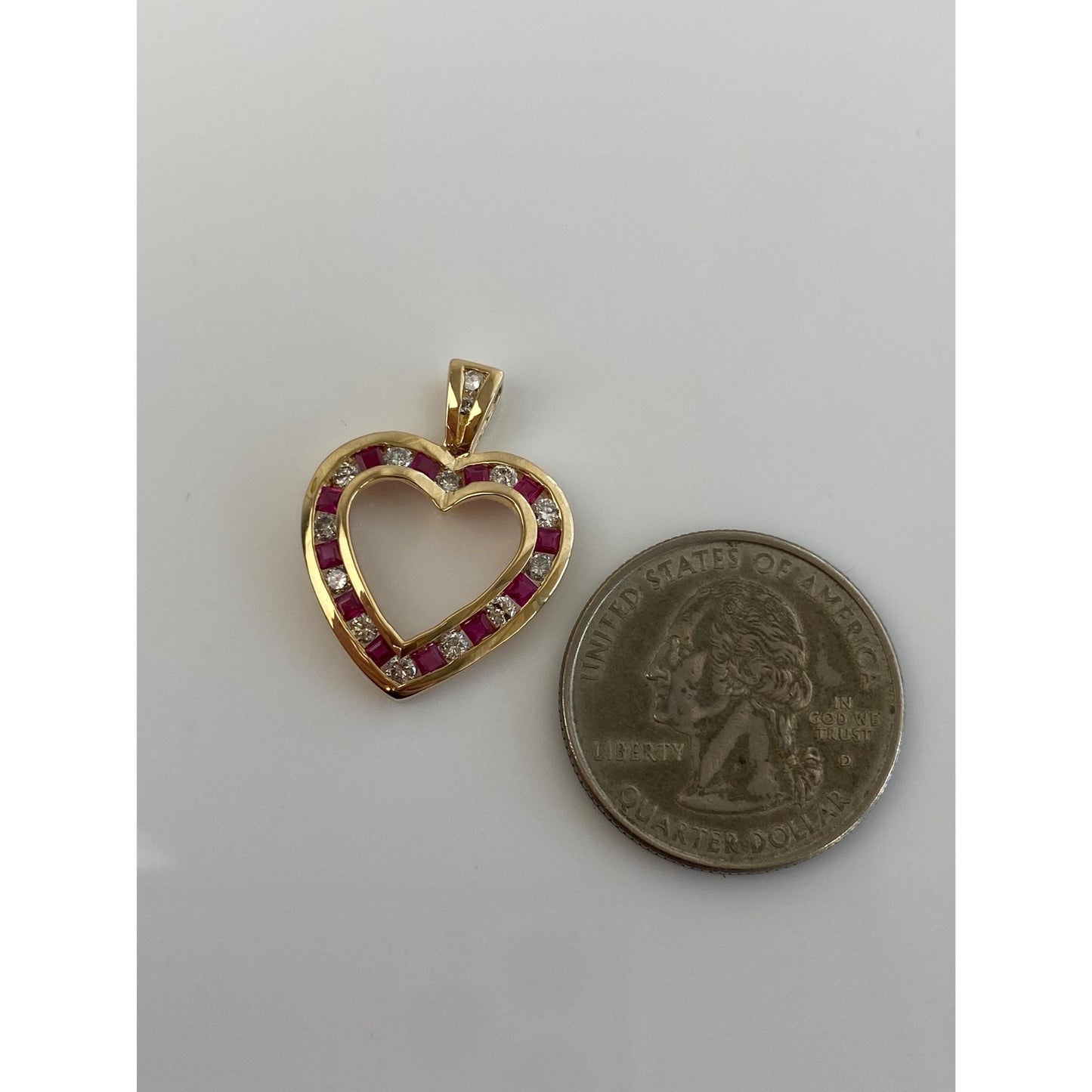 Vintage Solid 14k Yellow Gold Diamond Pink Sapphire Heart Charm