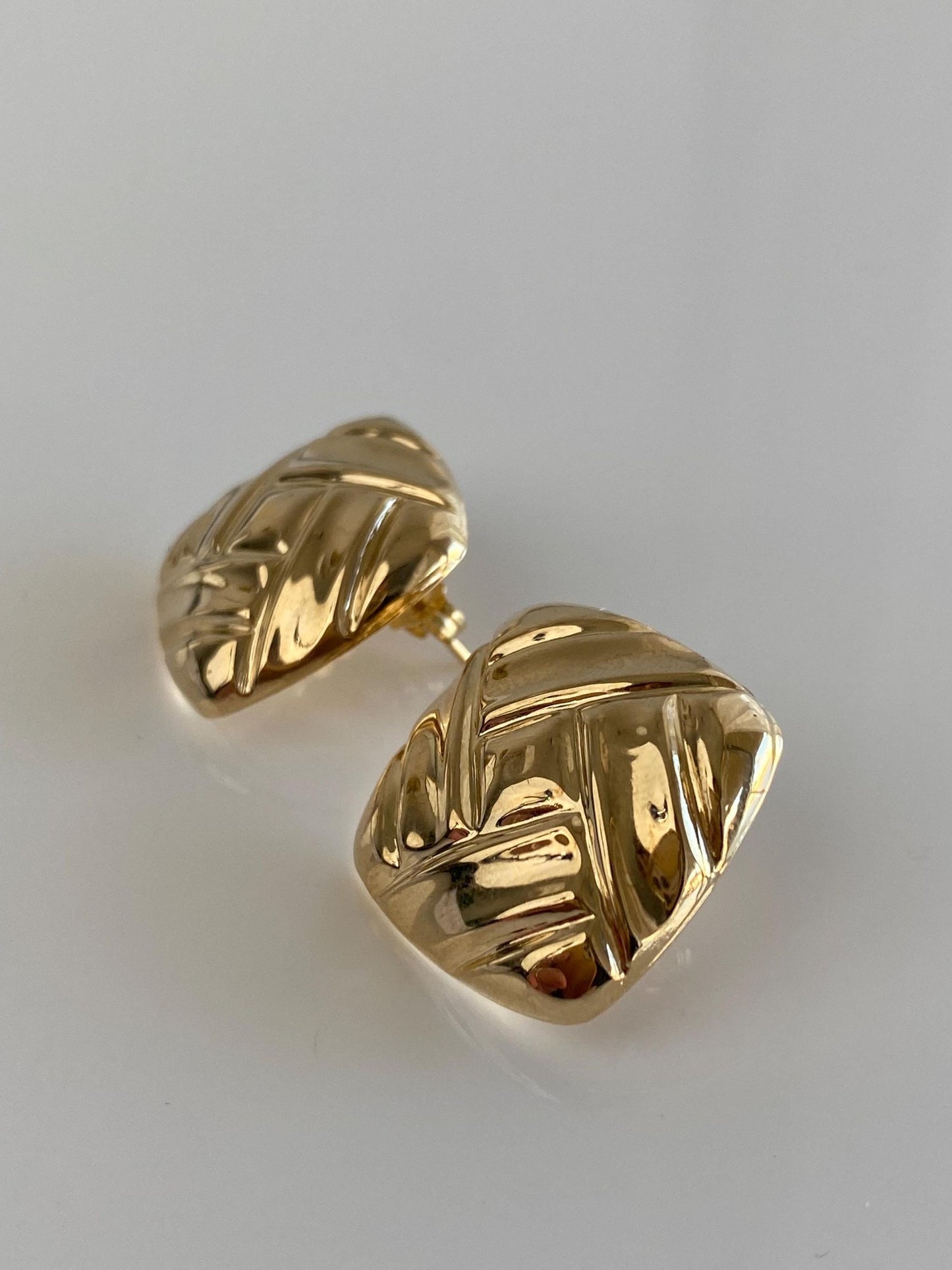 Vintage Solid 14k Yellow Gold Square Domed Stud Earrings