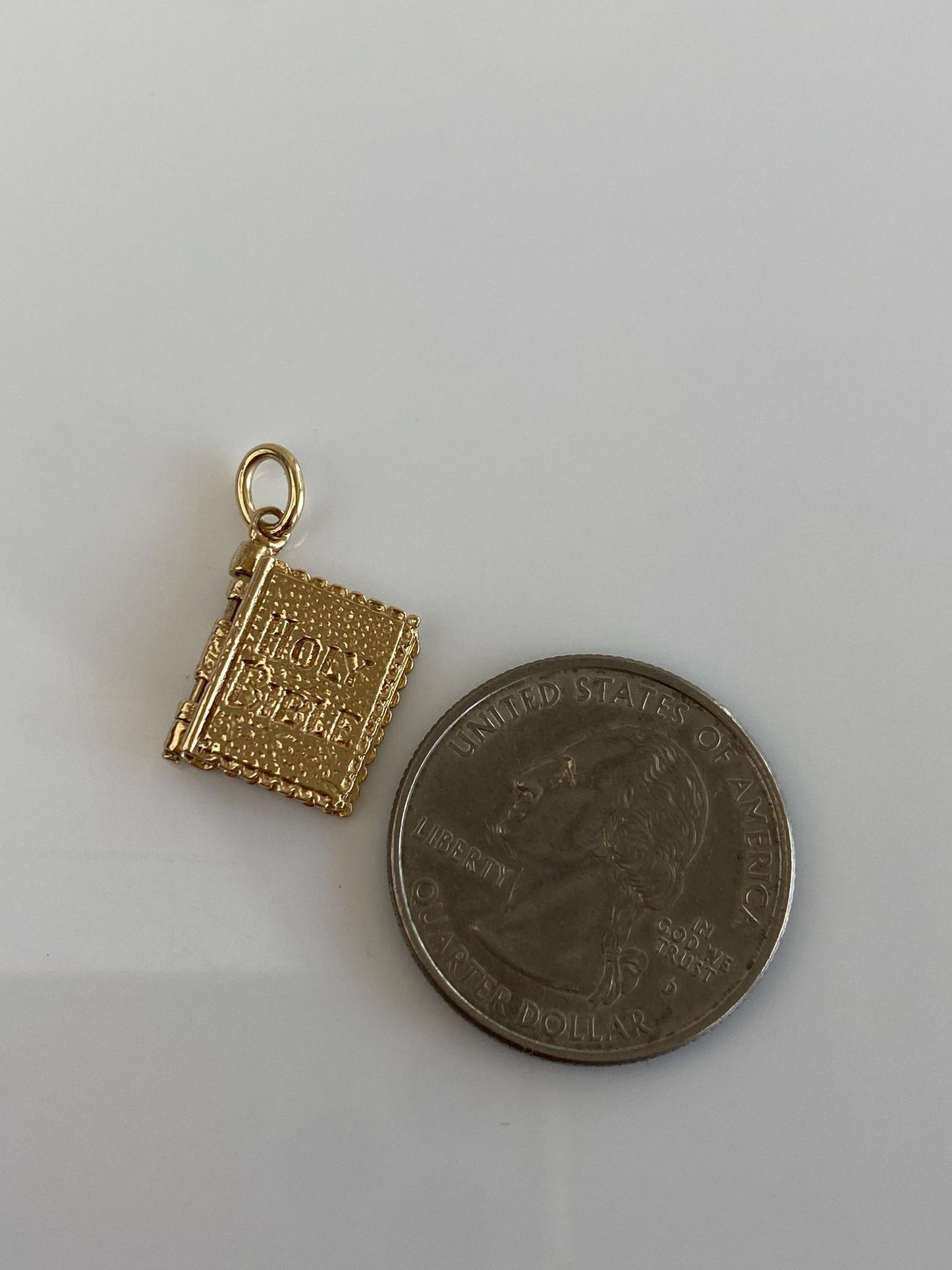 Vintage Solid 14k Yellow Gold Articulated Holy Bible 'The 10 Commandments' Book Charm