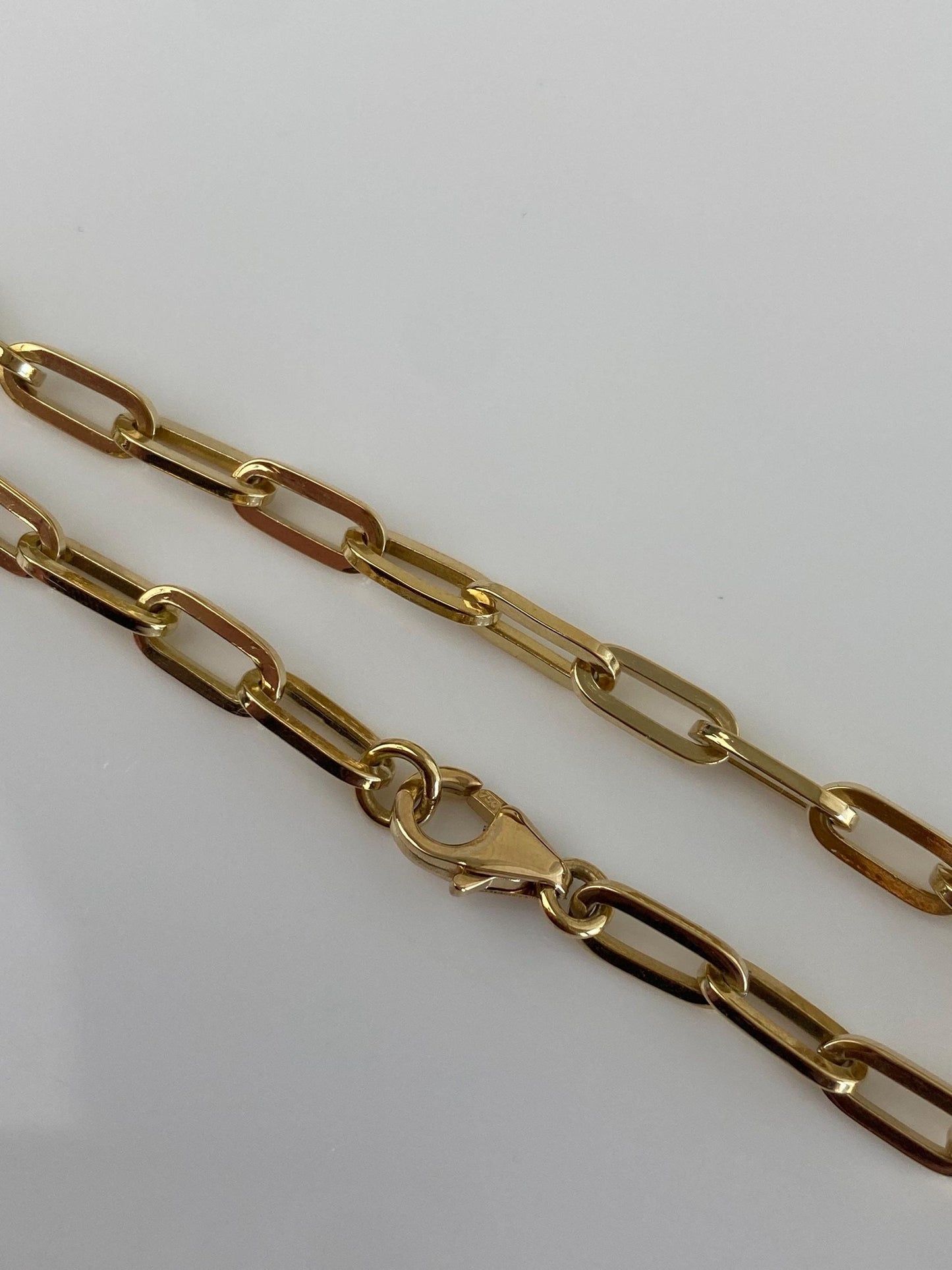 Vintage Solid 18k Yellow Gold Paperclip Link Chain Bracelet - 6.75 Inches