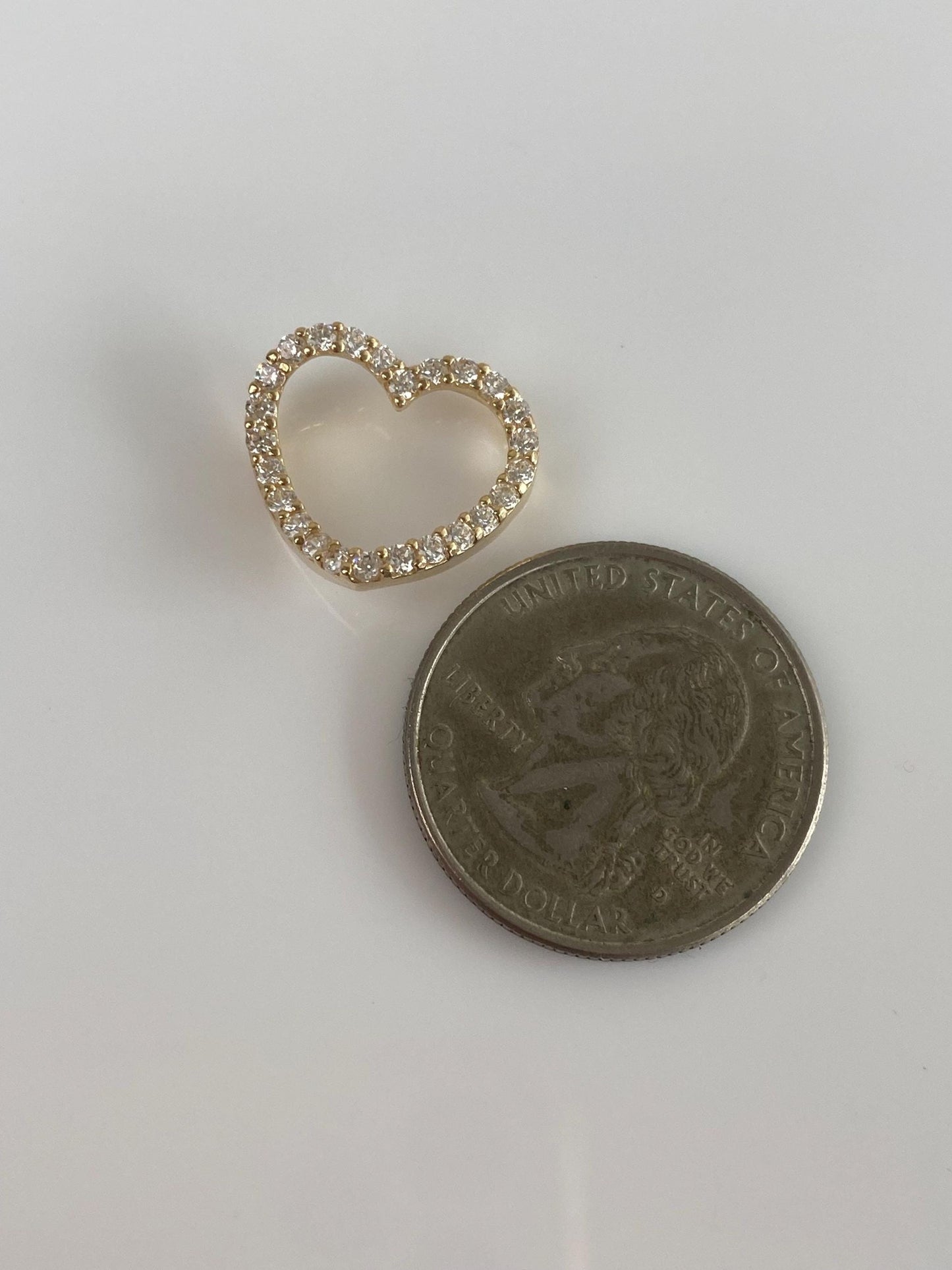 Vintage Solid 14k Yellow Gold Clear Cubic Zirconia Heart Charm