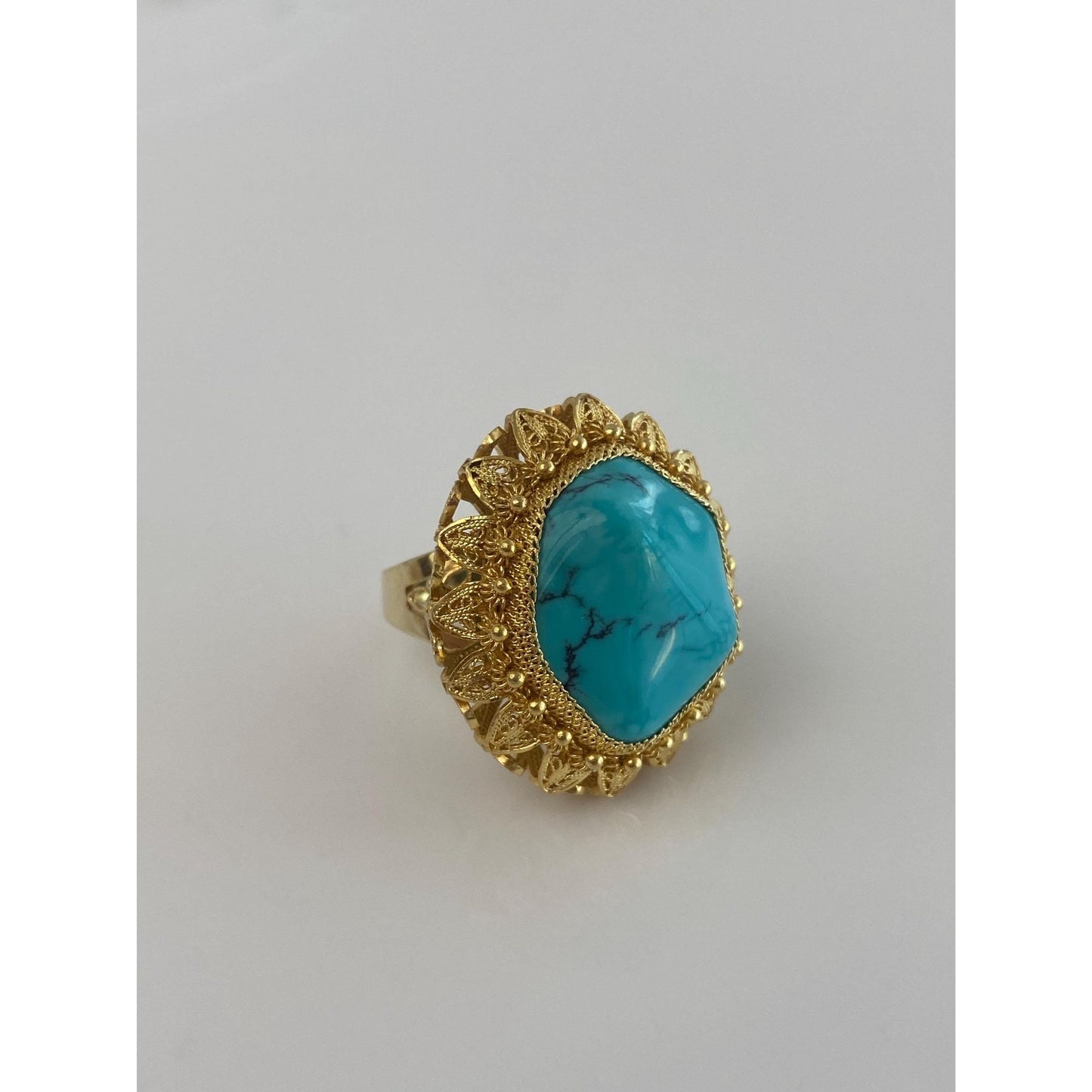 Vintage Solid 14k Yellow Gold Turquoise Ring - Size 4.75