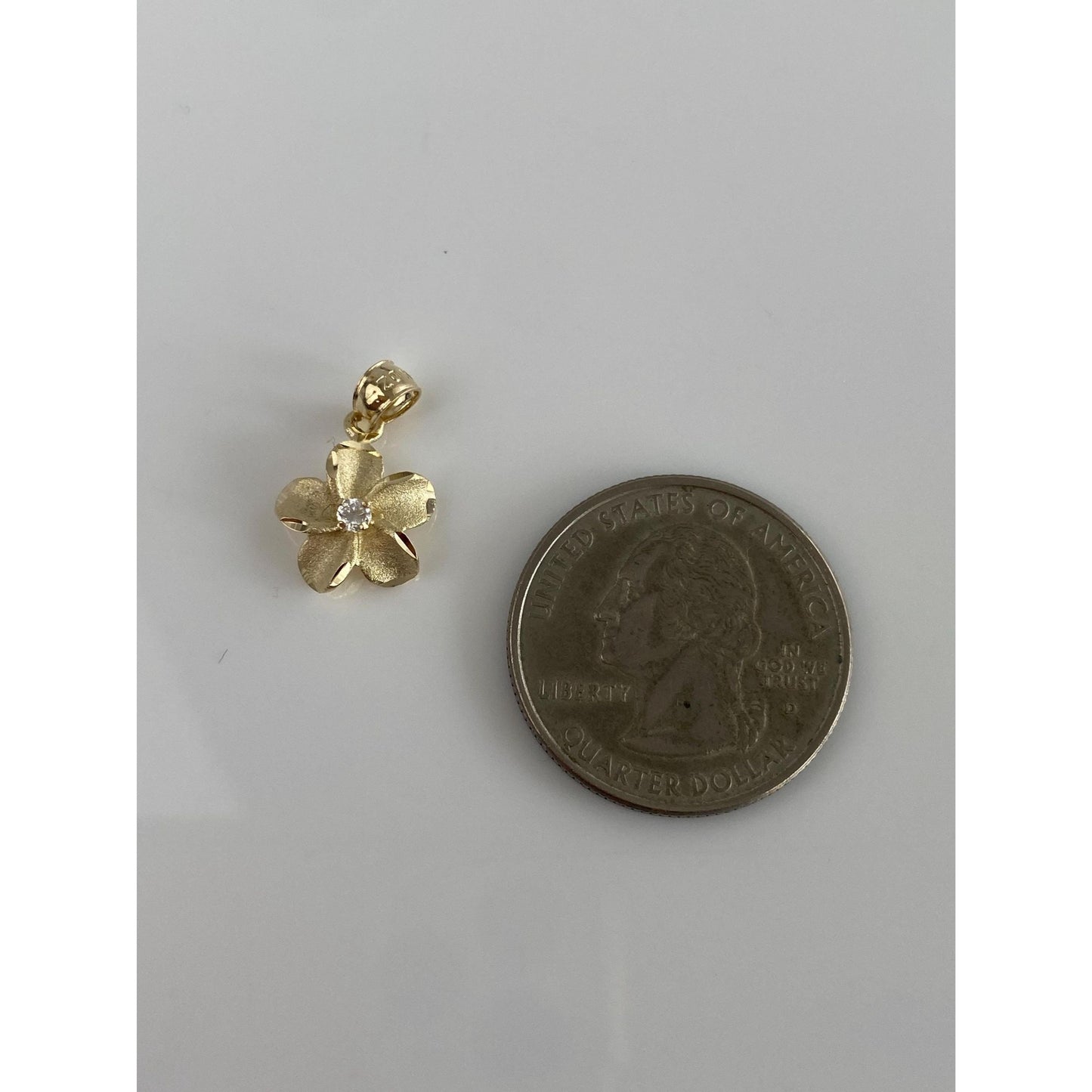 Vintage Solid 14k Yellow Gold Cubic Zirconia Flower Charm