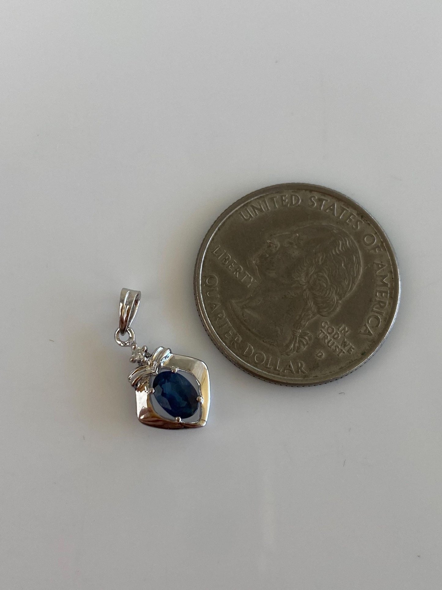 Vintage Solid 14k White Gold Blue & Clear Sapphire Charm