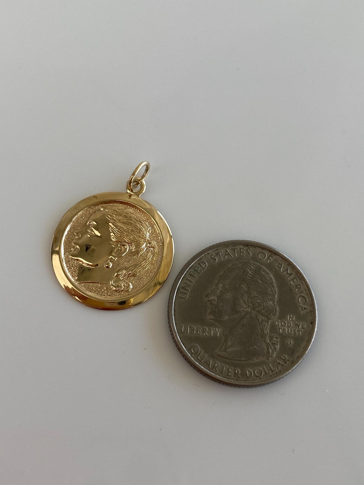 Vintage Solid 14k Yellow Gold Girl Side Profile Cameo Charm