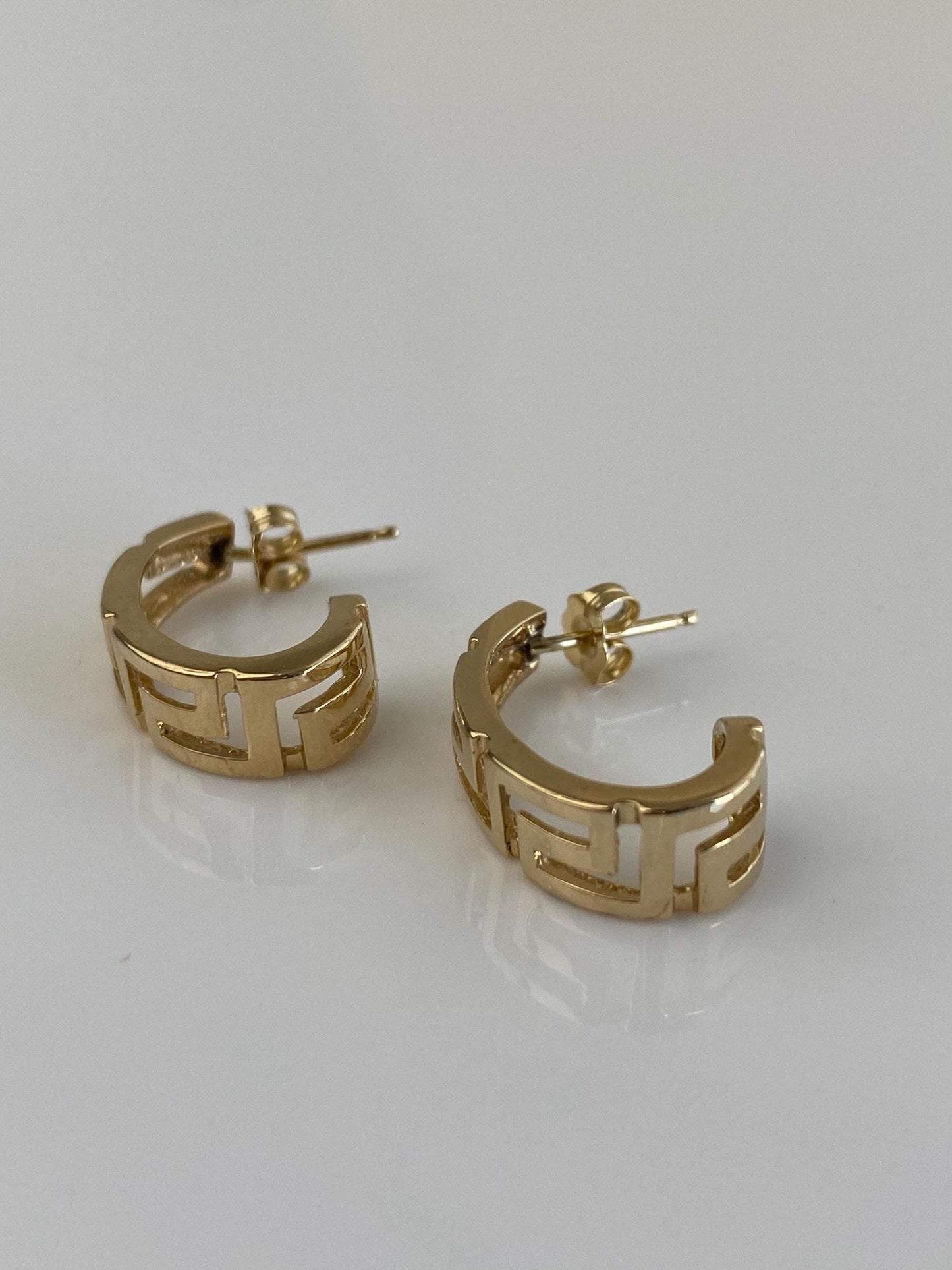 Vintage Solid 14k Yellow Gold Greek Key Drop Earrings