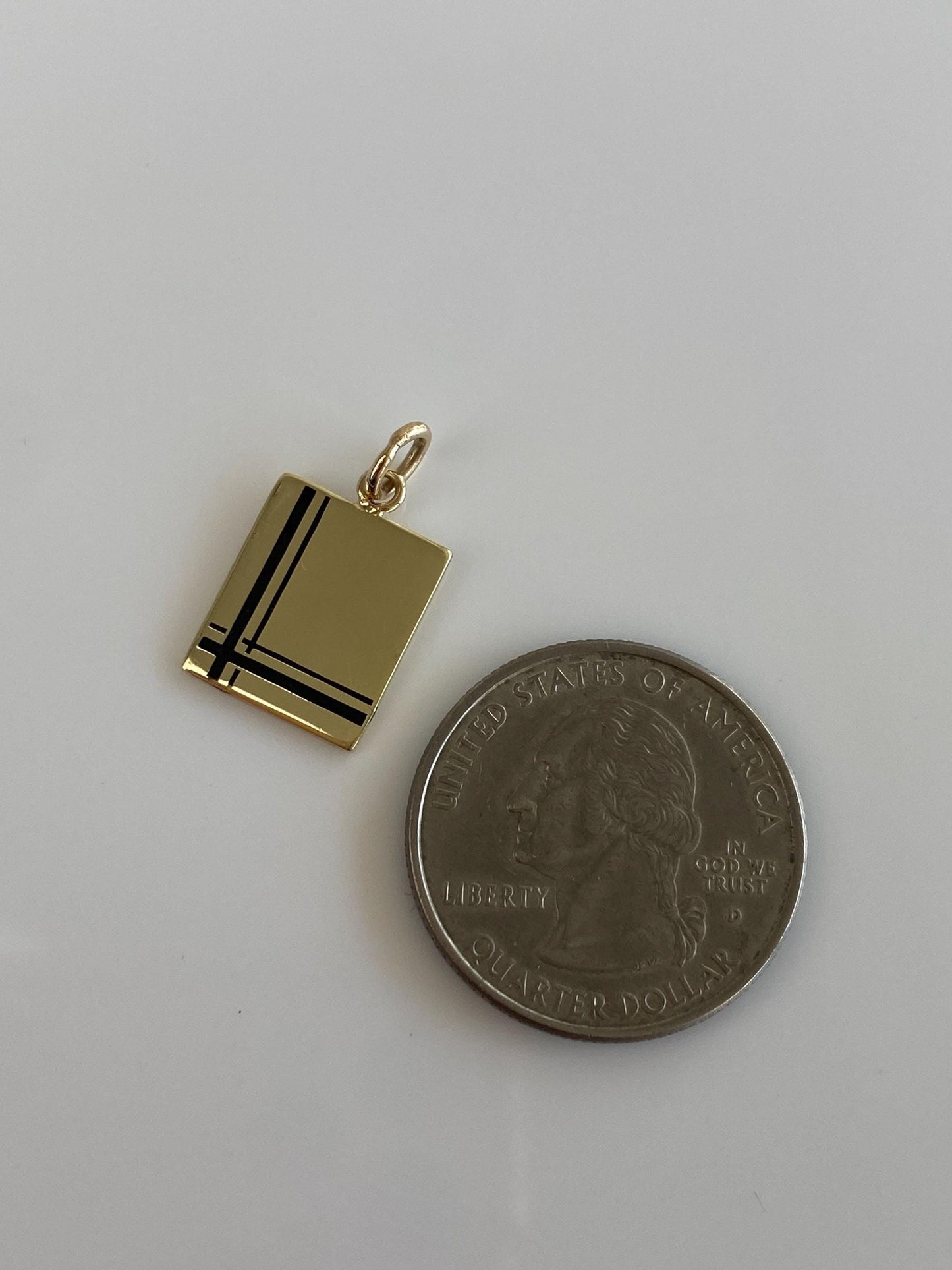 Vintage Solid 14k Yellow Gold Enamel Square Cufflink Conversion Charm