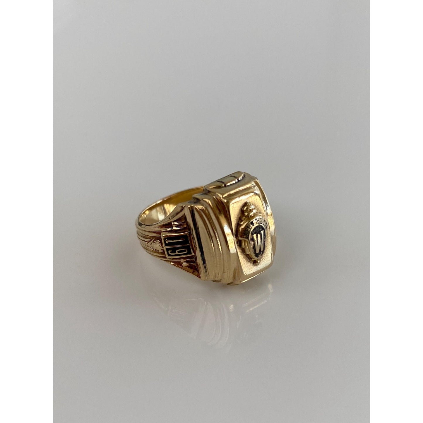 Vintage Solid 10k Yellow Gold Enamel 1949 Class Ring - Size 6.5