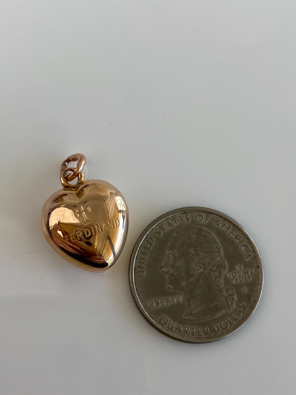 Vintage Solid 14k Rosey Gold Ferdinand Heart Locket Charm