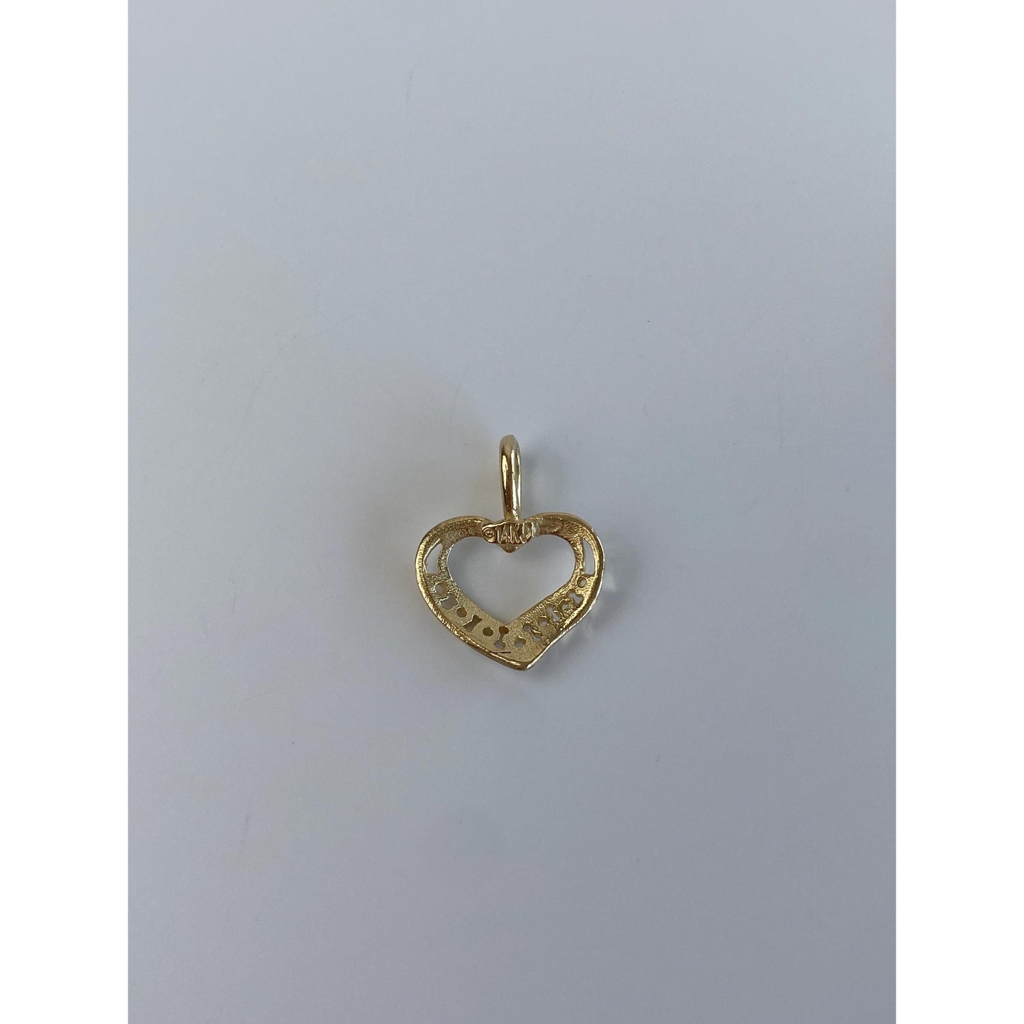 Solid 14k Yellow Gold Diamond Cut Open Heart Charm