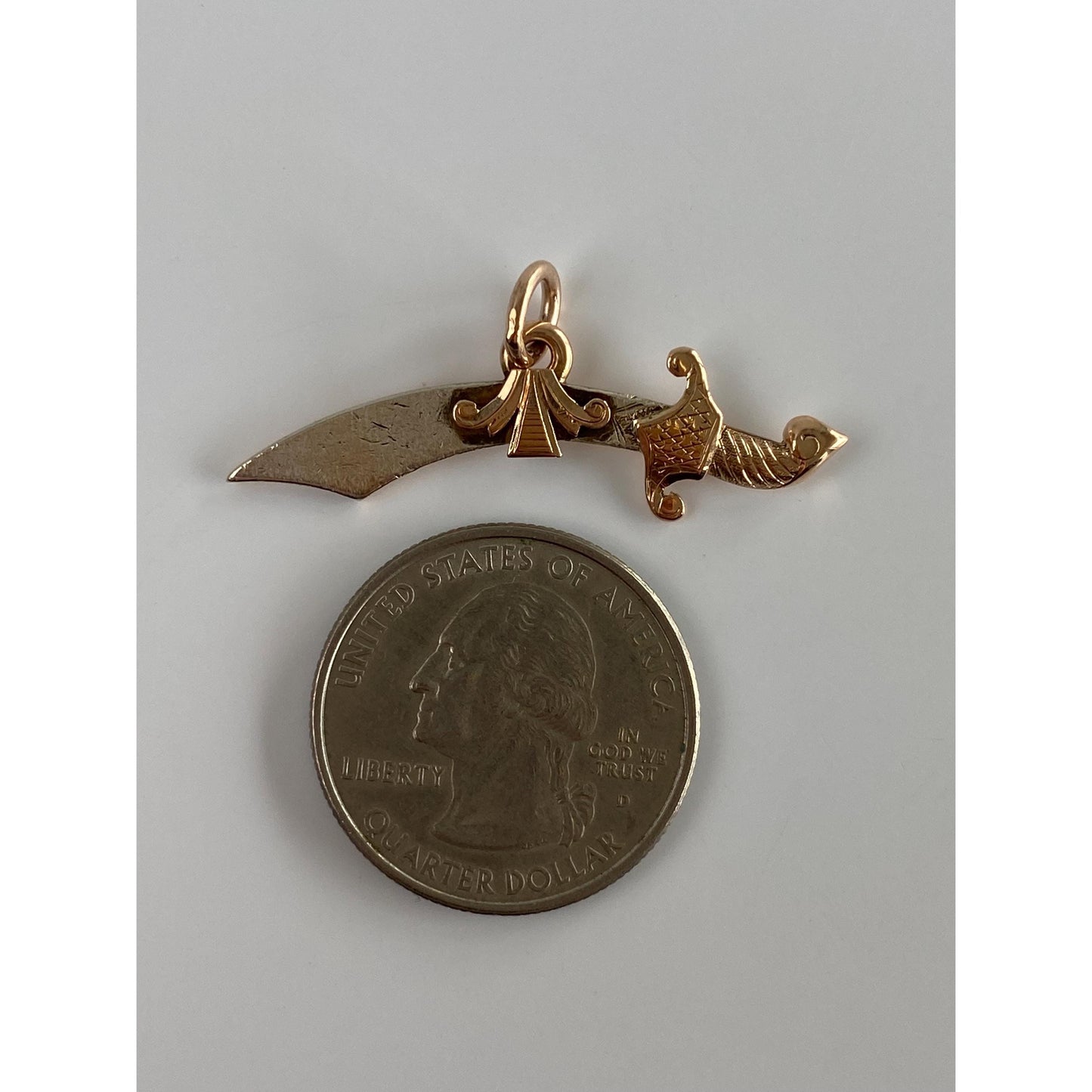 Vintage Solid 10k Rosey & White Gold Saber Sword Charm